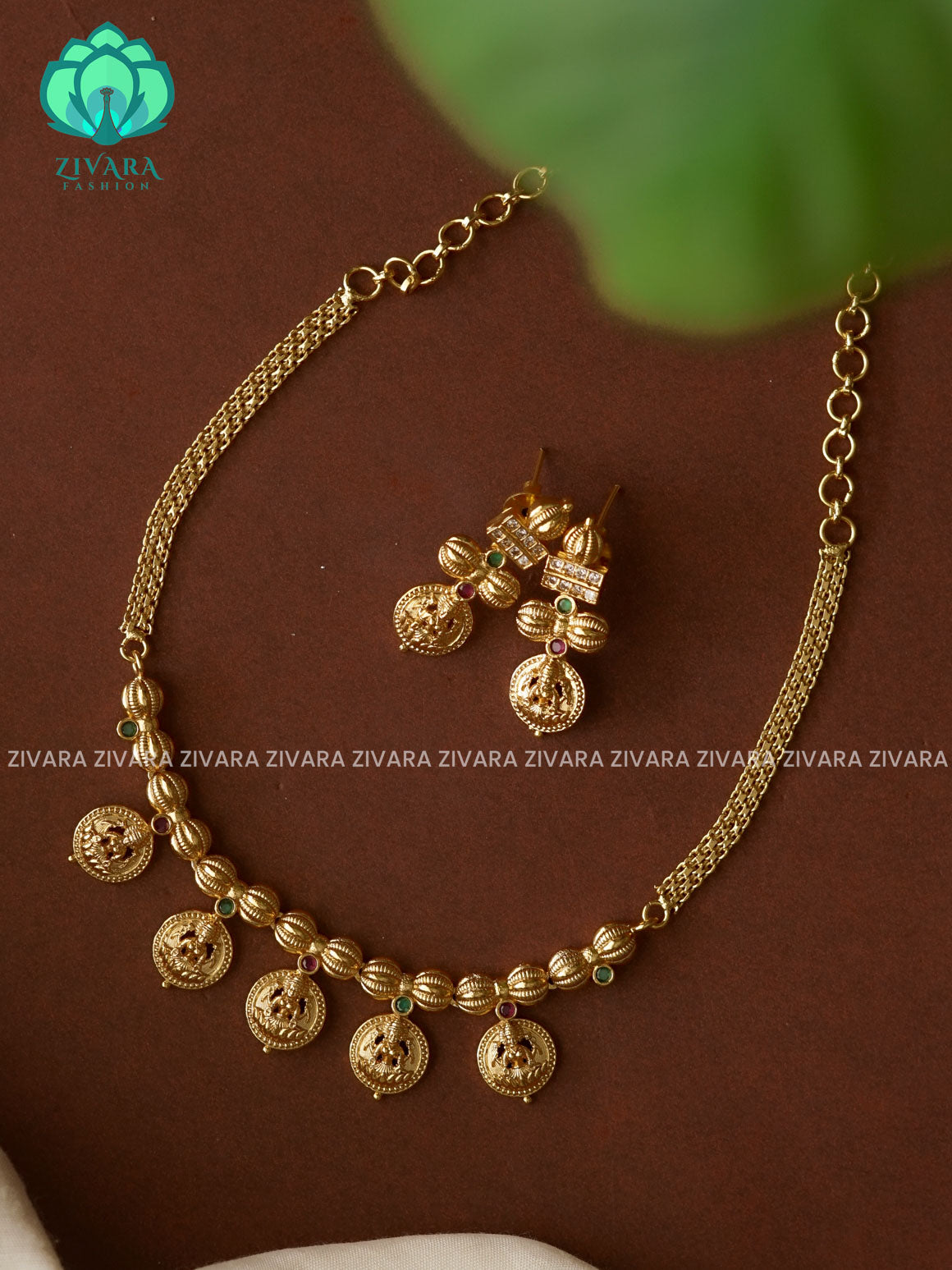 LAKSHMI COIN neckwear with earrings- Premium quality Traditional neckwear from Zivara Fashion- latest jewellery design