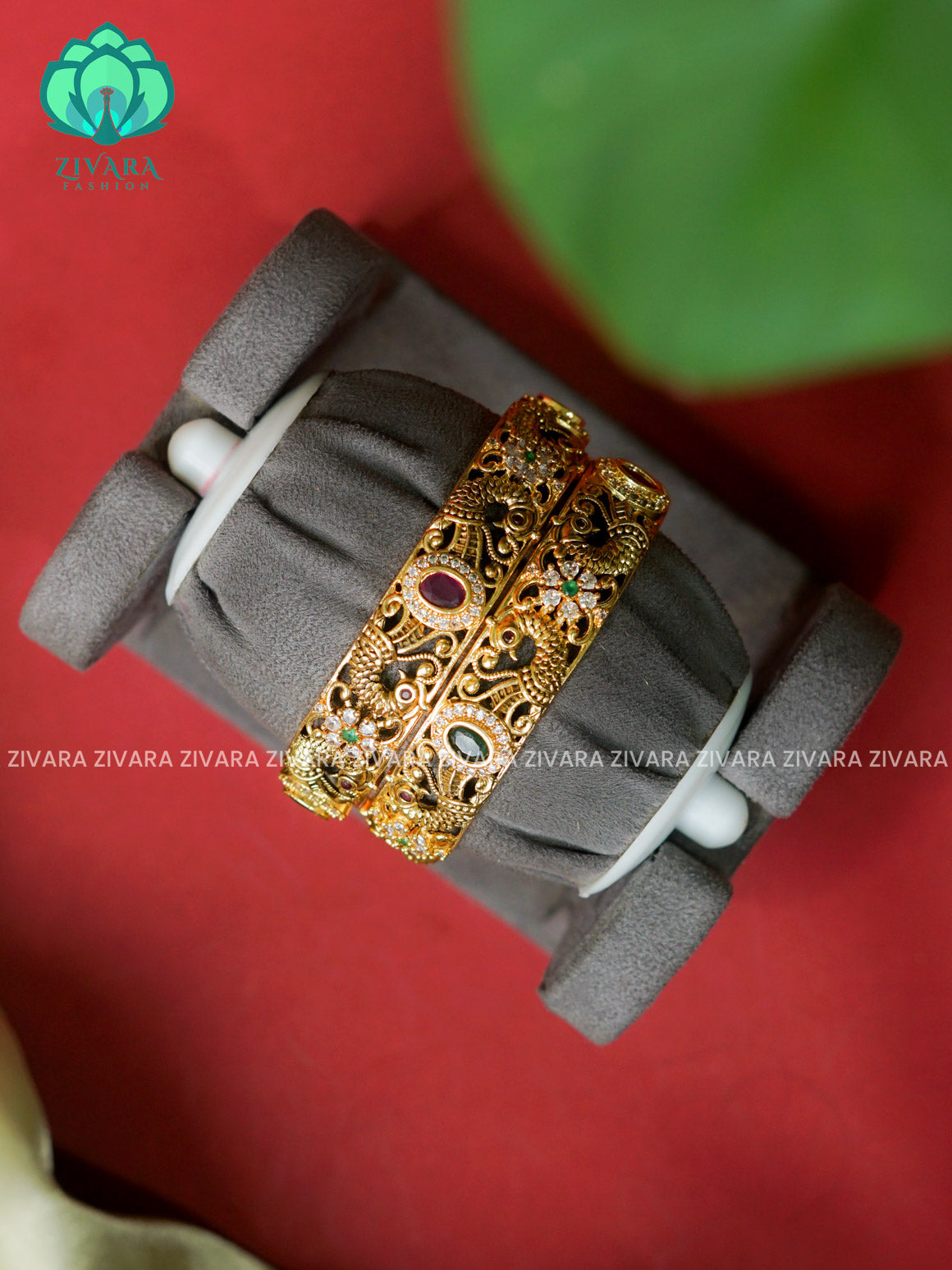 2 piece CZ MATTE polish designer bangles with cz stones-latest bangles collectioN