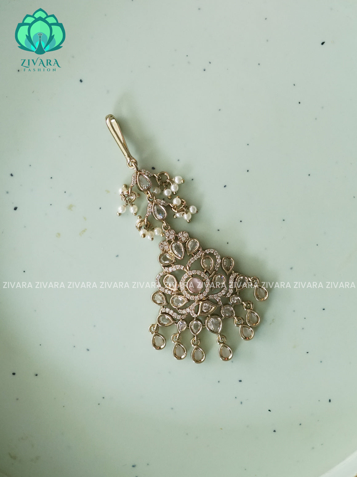 MOTIF FREE PASTEL PINK STONE CHUTTI - bridal head accessory- latest bridal collection - Zivara fashion