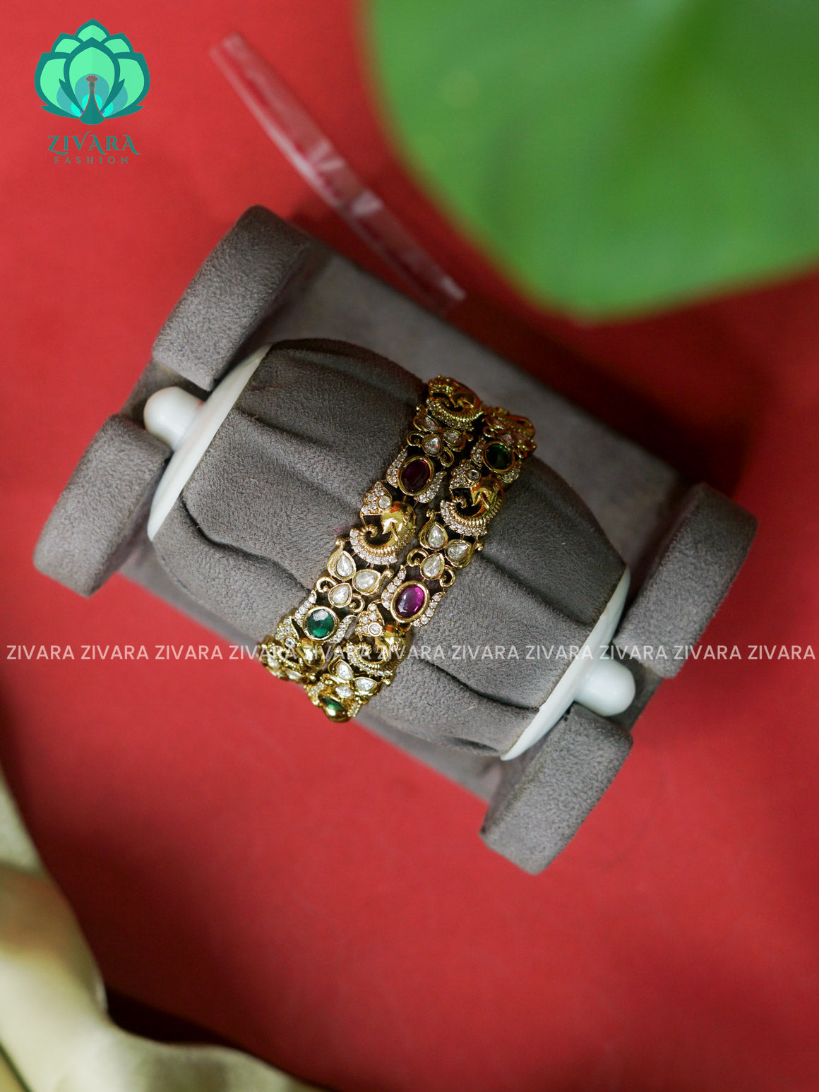 2 piece VICTORIA polish designer bangles with cz stones-latest bangles collection