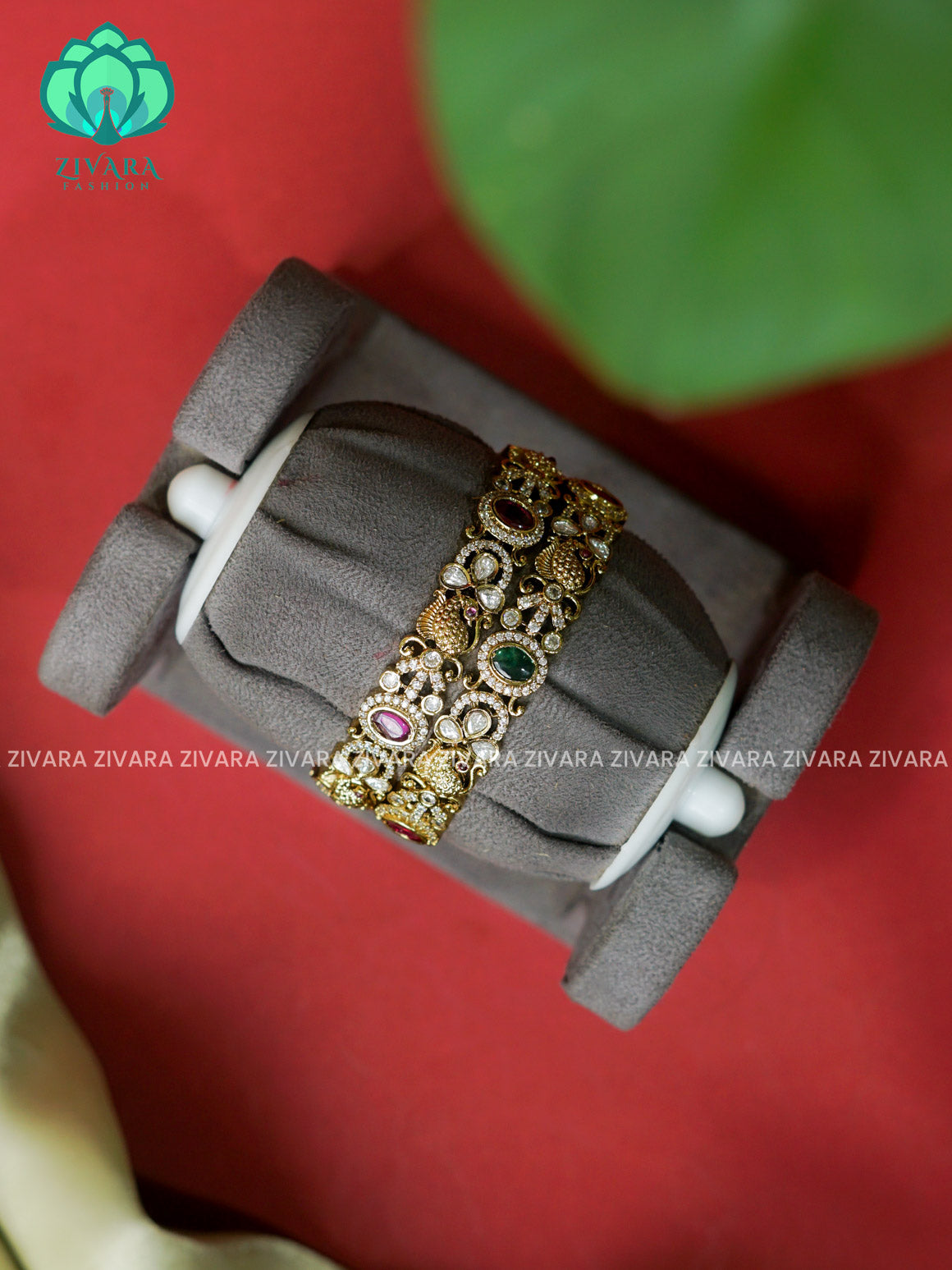 2 piece VICTORIA polish designer bangles with cz stones-latest bangles collection