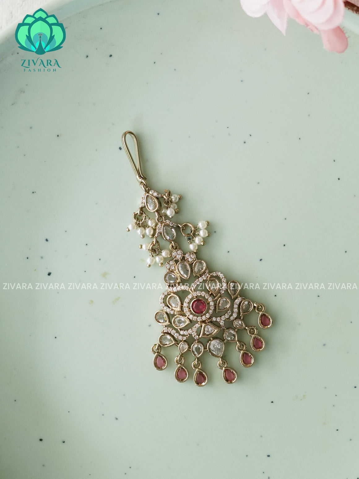 MOTIF FREE RUBY STONE CHUTTI - bridal head accessory- latest bridal collection - Zivara fashion