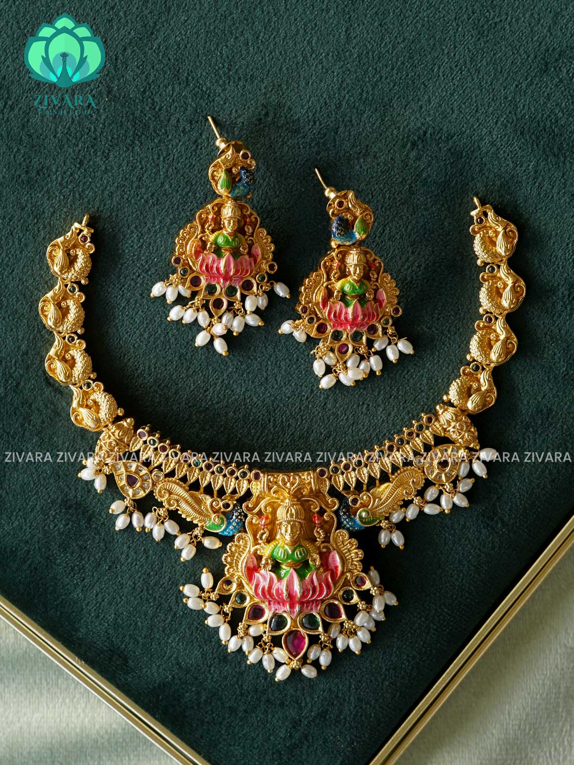 MADHURYA -  LAKSHMI VINTAGE FINISH  handpainted - Traditional south indian premium neckwear without earrings- Zivara Fashion- latest jewellery design