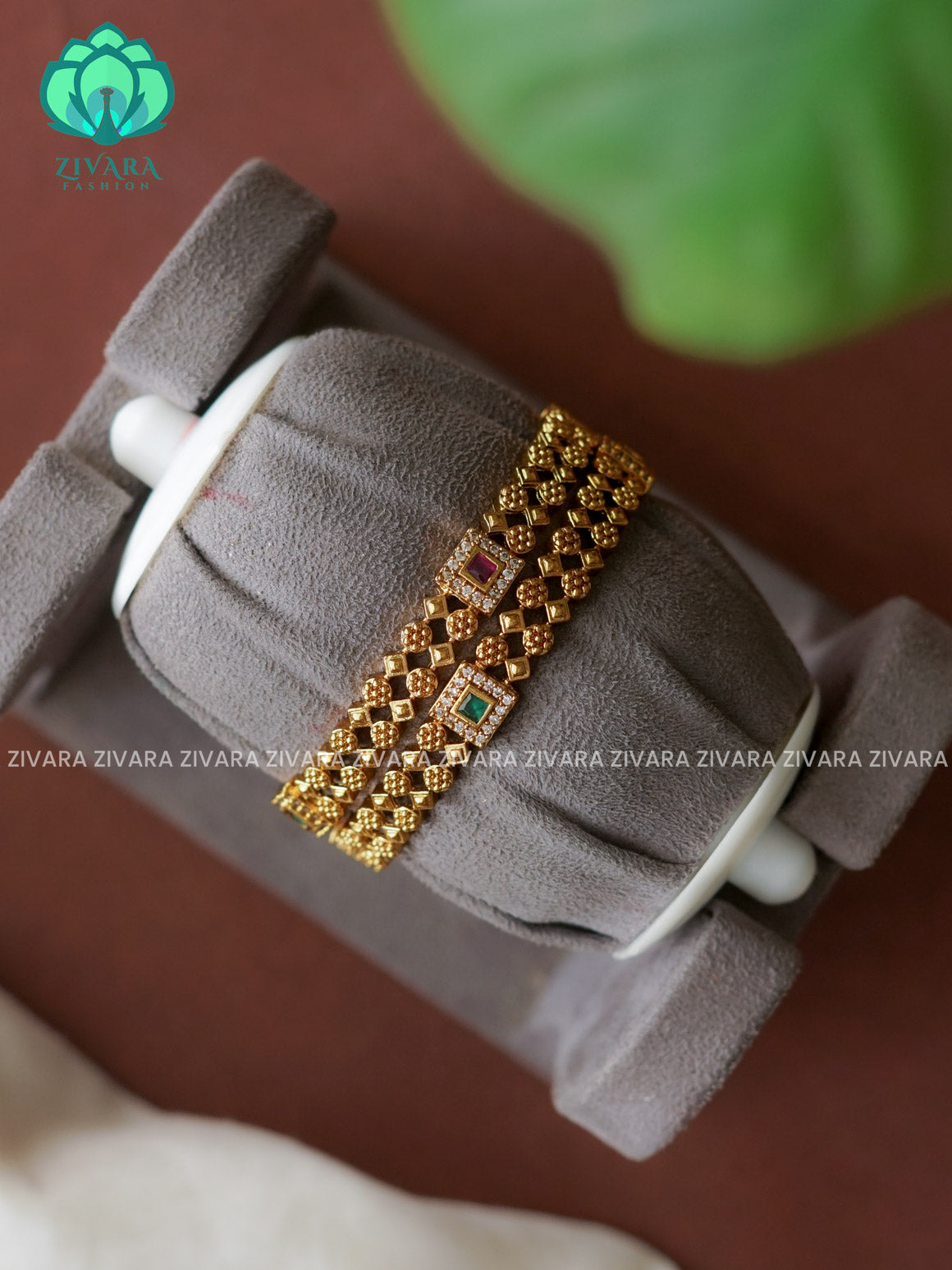 2 piece CZ matte gold matte finish designer bangles with cz stones-latest bangles collection