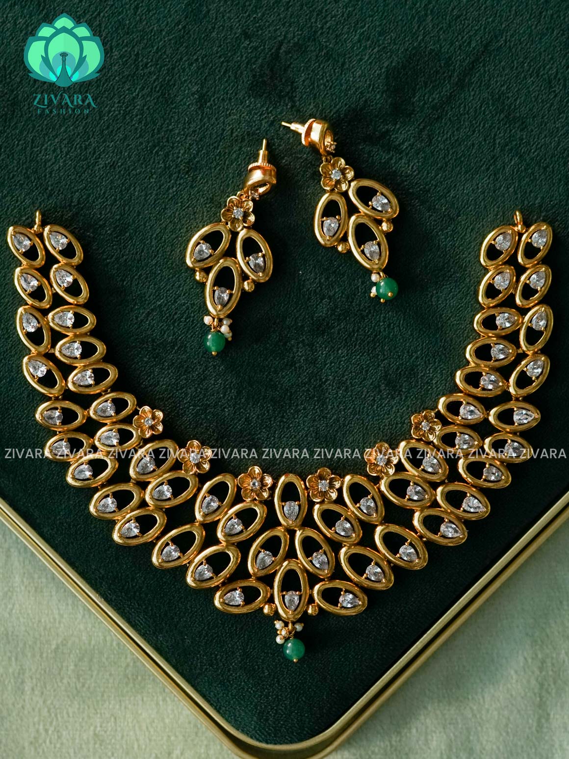 AKSHAYAM - OVAL  STONE NECKWEAR - premium neckwear with earrings- Zivara Fashion- latest jewellery design