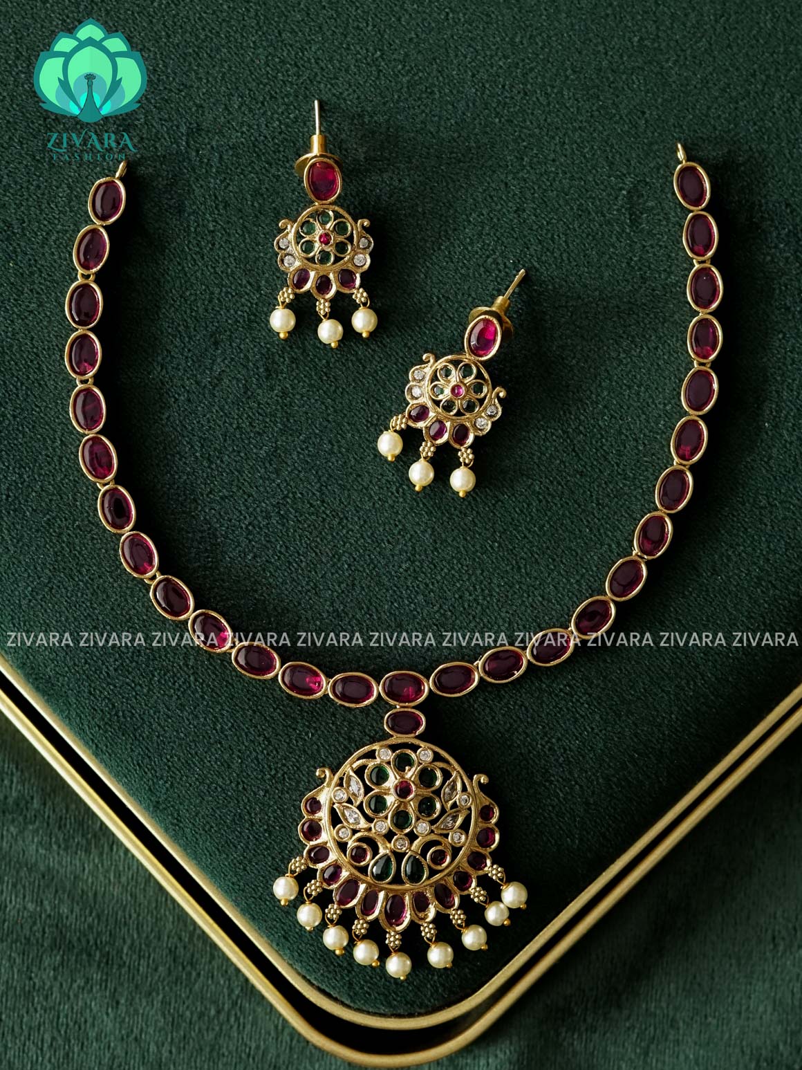 REAL KEMP FLOWER  NECKWEAR - Traditional south indian premium neckwear - Zivara Fashion- latest jewellery design