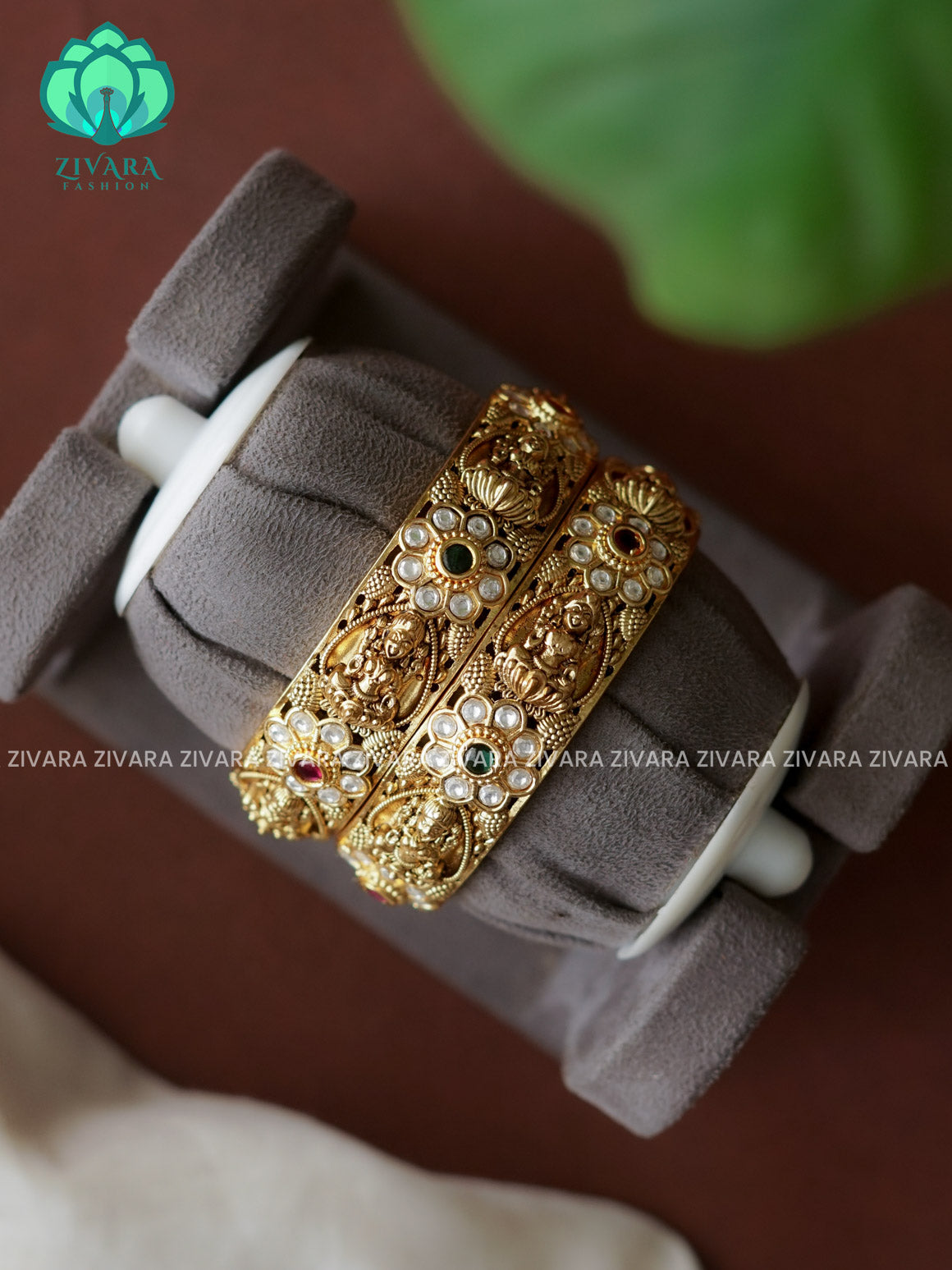 2 piece CZ matte gold matte finish designer bangles with cz stones-latest bangles collection