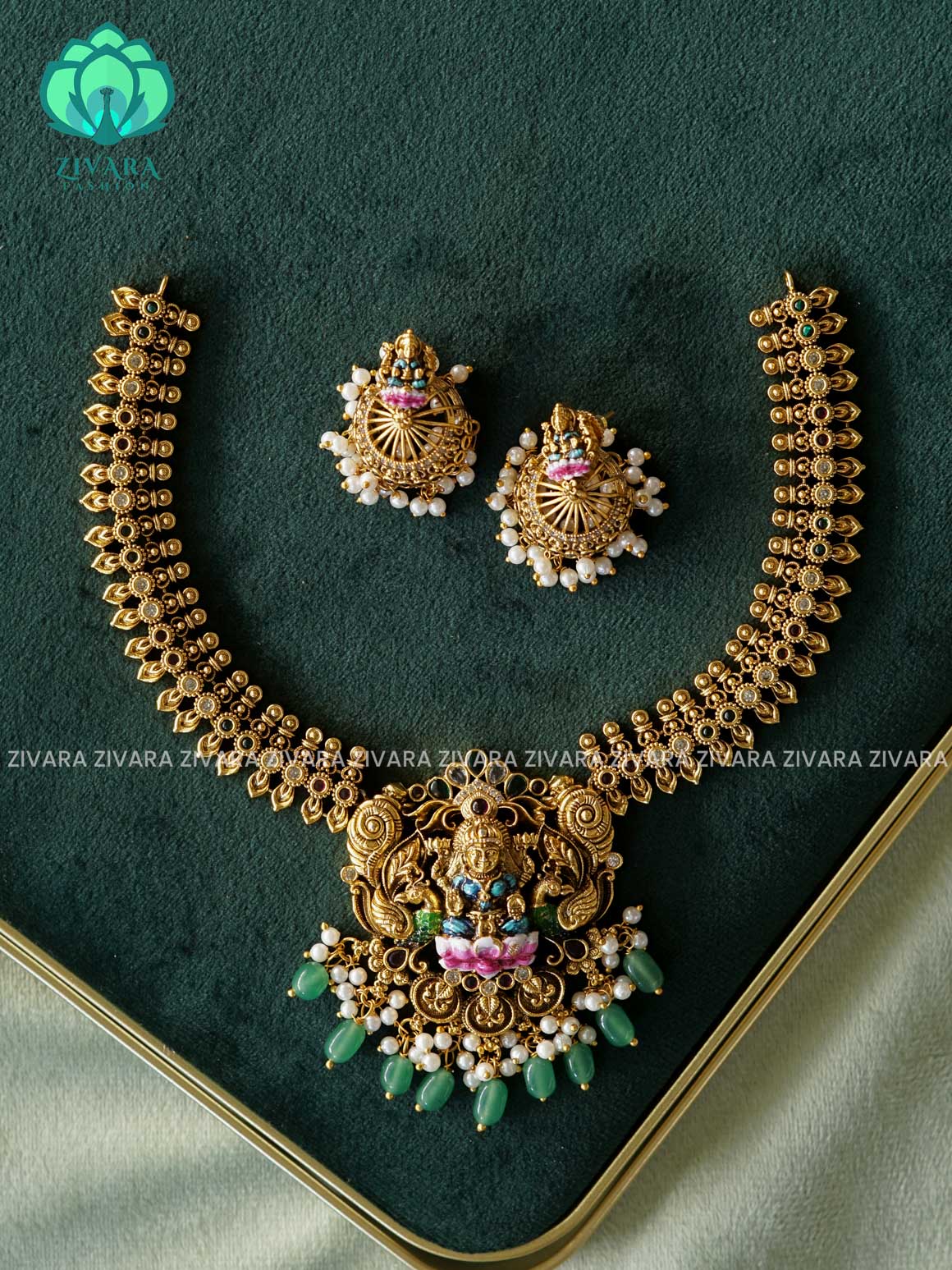 MADHURYA -  LAKSHMI VINTAGE FINISH  handpainted - Traditional south indian premium neckwear without earrings- Zivara Fashion- latest jewellery design