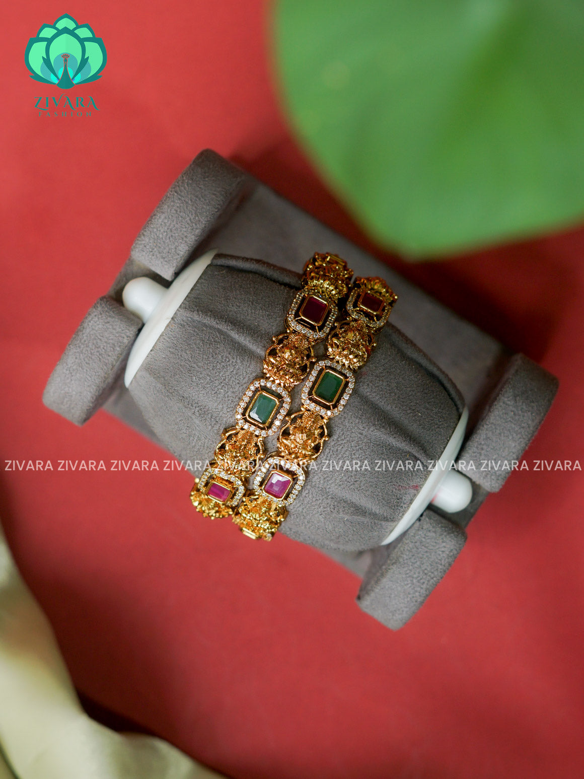 2 piece CZ MATTE polish TEMPLE bangles with cz stones-latest bangles collection