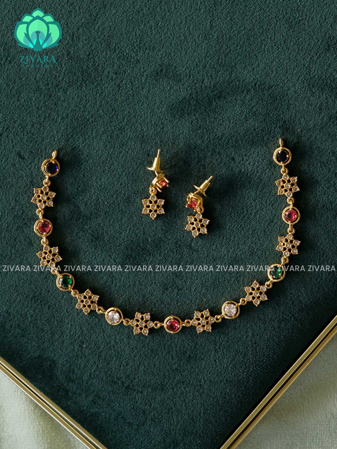 MULTICOLOUR - SNOWFLAKE - Trending  stylish and minimal elegant neckwear with earrings- Zivara Fashion