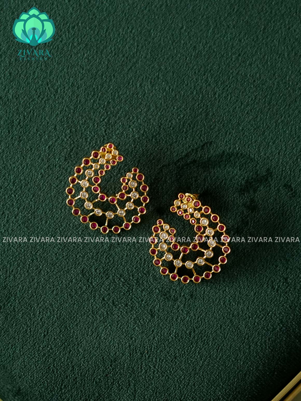 RUBY AND WHITE STONE STYLISH EARRINGS - latest jewellery collection- zivara fashion