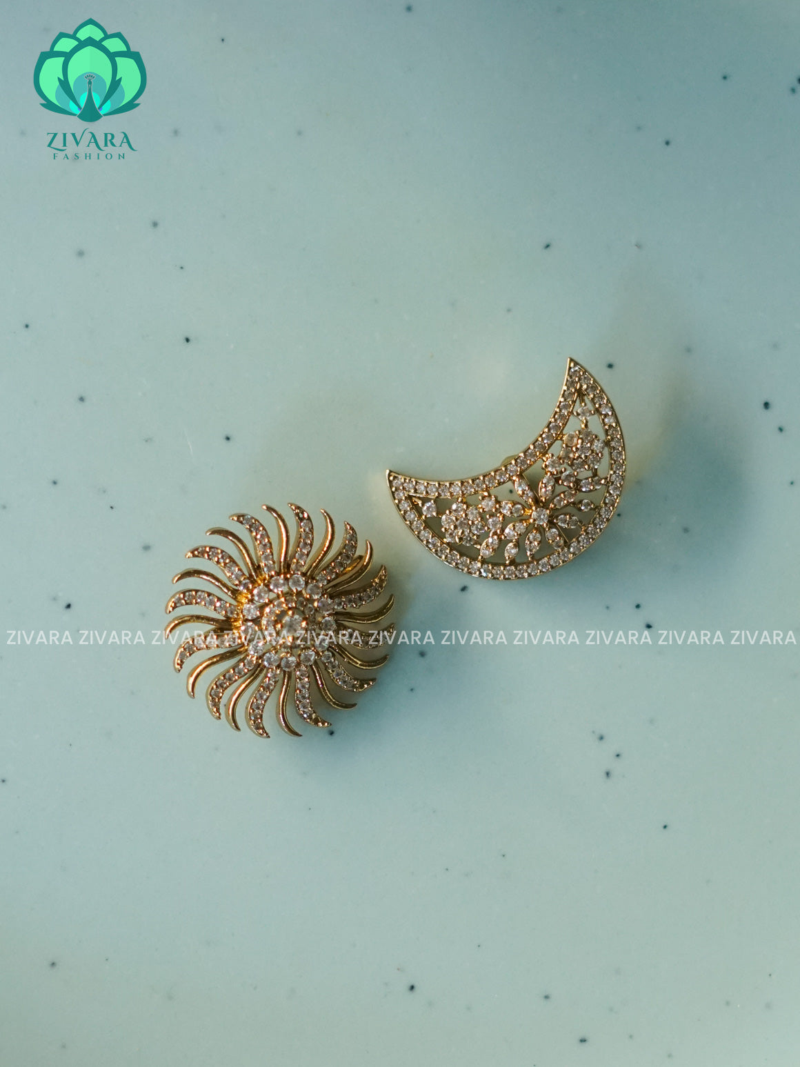 WHITE  -SUN MOON - SURYA CHANDRA - TRADITIONAL 1.5 INCH SMALL SIZE  HAIR ACCESSORIES- ZIVARA FASHION