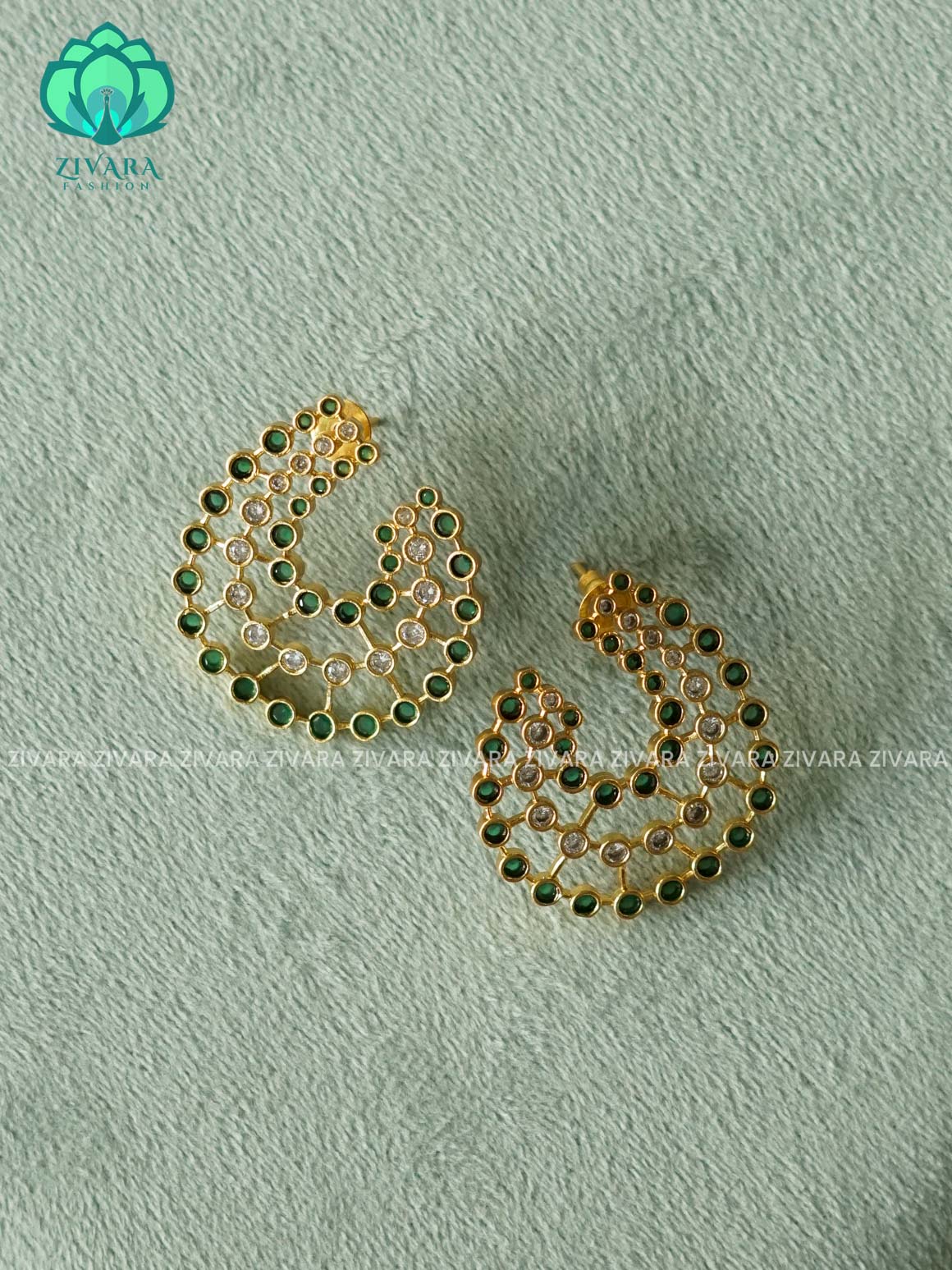 GREEN AND WHITE STONE STYLISH EARRINGS - latest jewellery collection- zivara fashion