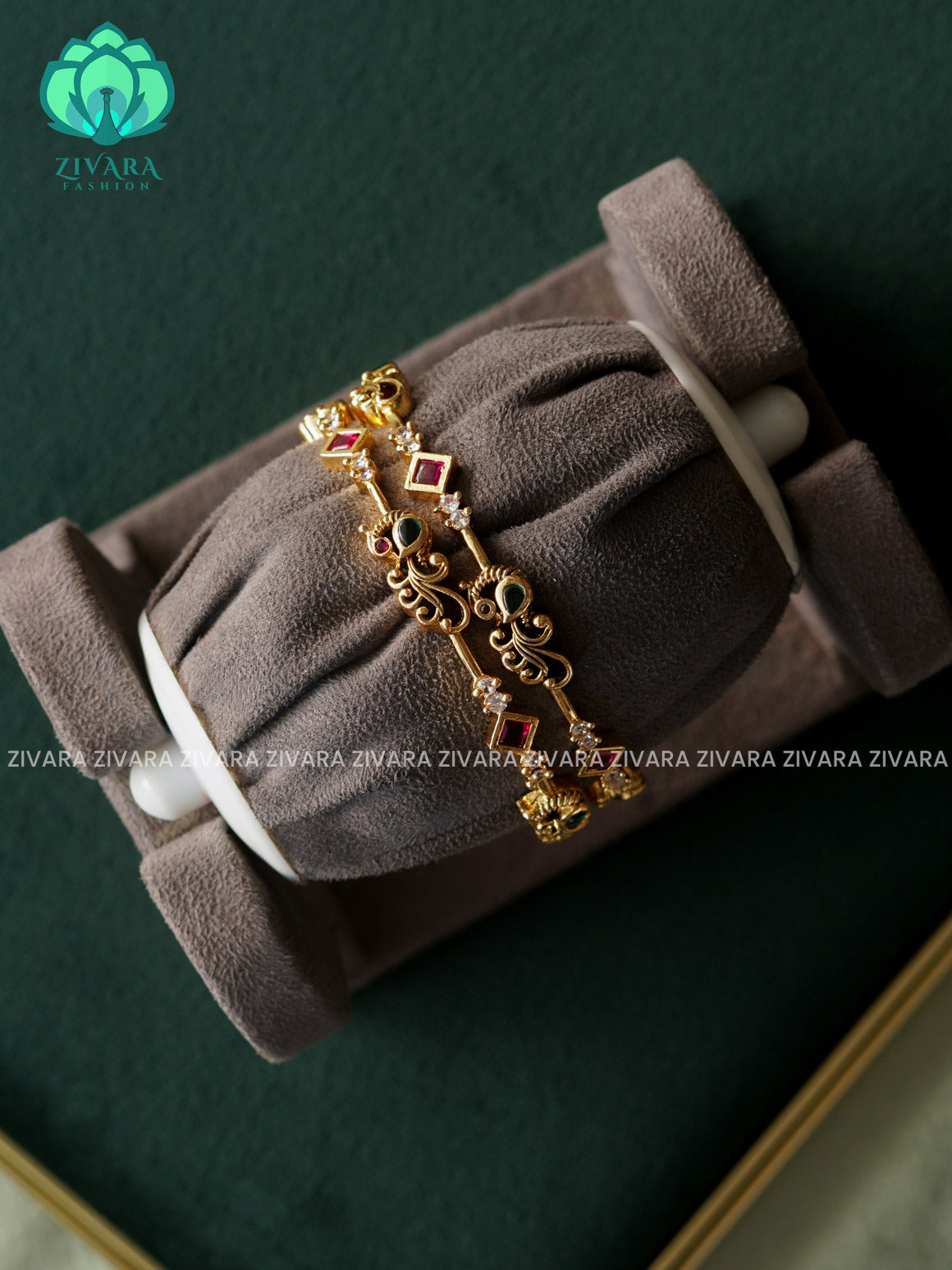 2 piece RUBY STONE PEACOCK BANGLES - latest bangles design-ZIVARA FASHION
