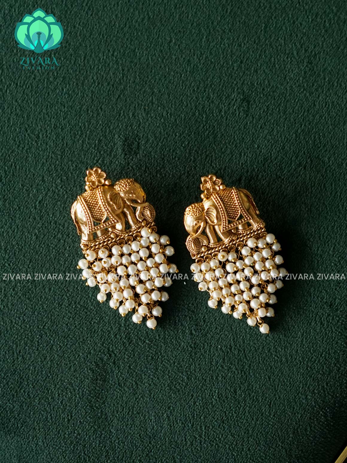 Big size elephant pearl cluster studs (2x1.5 in)- latest jewellery collection- zivara fashion