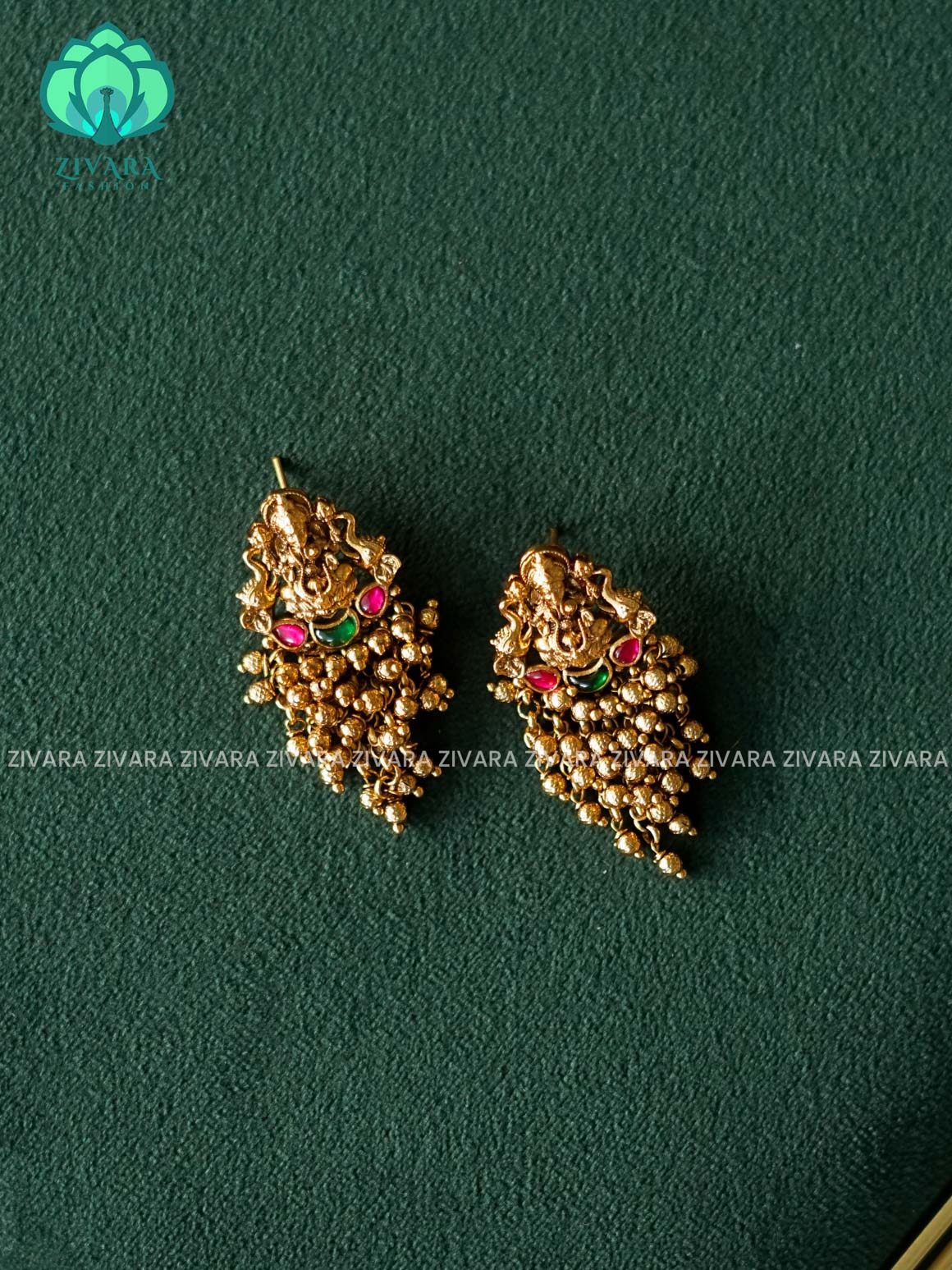 TEMPLE GOLD PEARL CLUSTER STUDS - latest jewellery collection- zivara fashion
