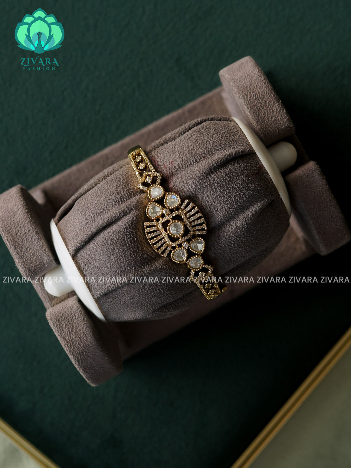 1 piece WHITE STONE OPEN TYPE BRACELET  -Premium gold finish kada bangle- latest jewellery collection- Zivara Fashion