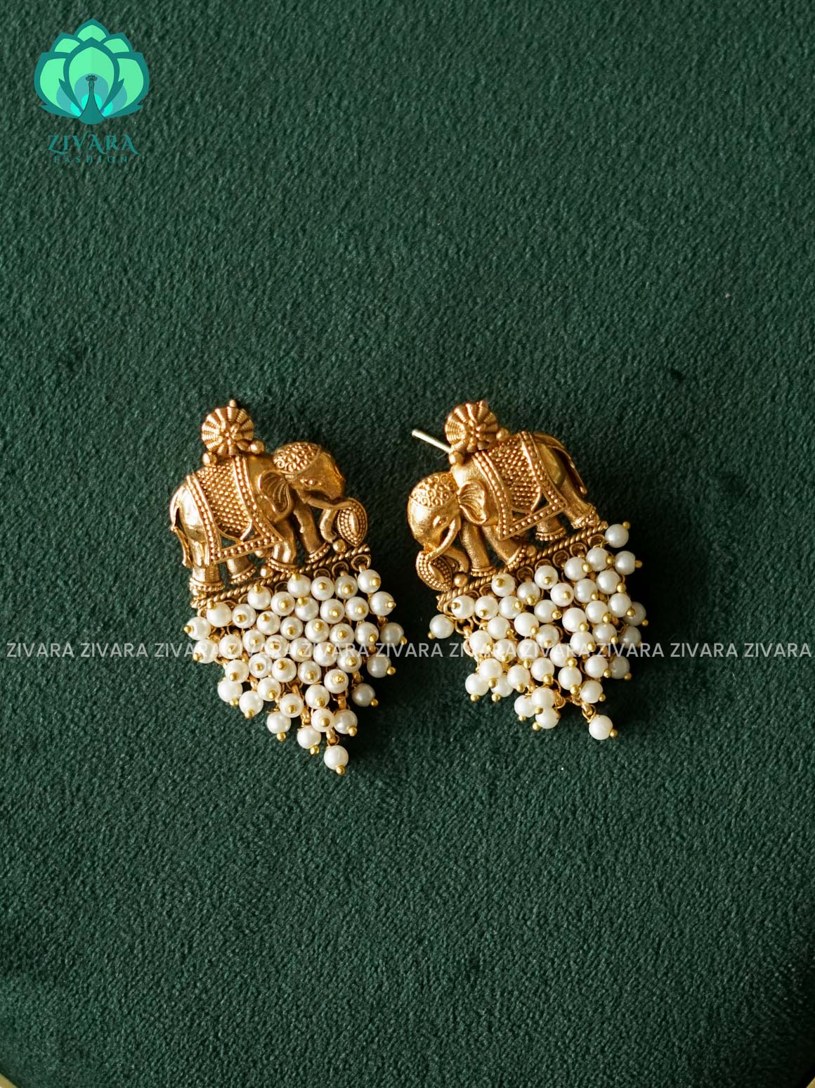 Big size elephant pearl cluster studs (2x1.5 in)- latest jewellery collection- zivara fashion