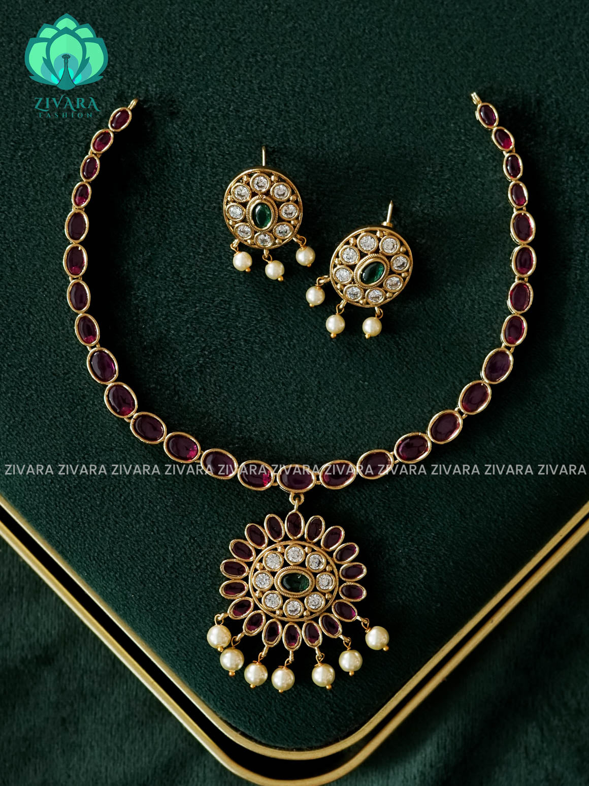 REAL KEMP FLOWER  NECKWEAR - Traditional south indian premium neckwear - Zivara Fashion- latest jewellery design