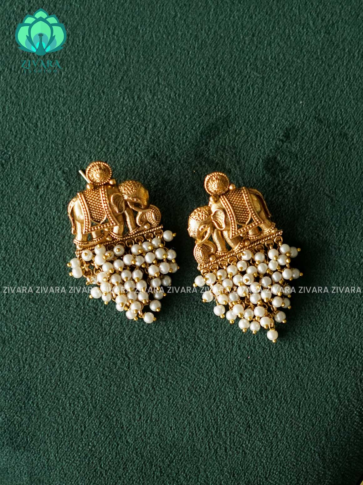 Big size elephant pearl cluster studs (2x1.5 in)- latest jewellery collection- zivara fashion
