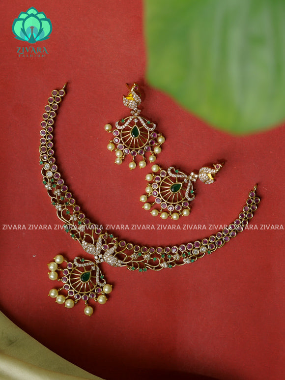 Traditional peacock pendnat  -Traditional south indian premium neckwear with earrings- Zivara Fashion- latest jewellery design.