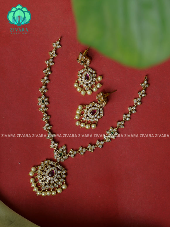 Cute floral pendant chain  -Traditional south indian premium neckwear with earrings- Zivara Fashion- latest jewellery design.