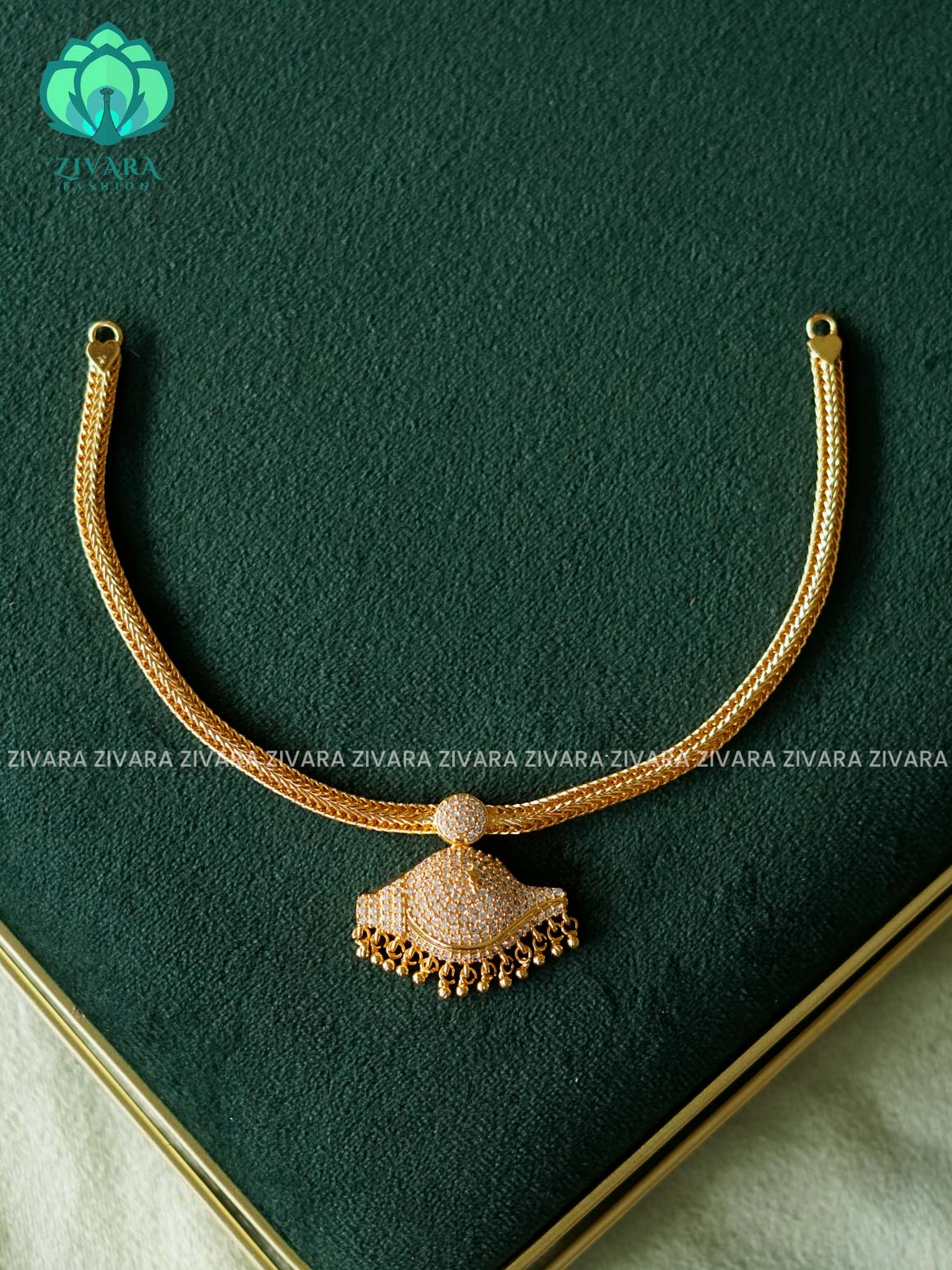 AMBIGAI- WHITE STONE  MICROGOLD POLISH ATTIGAI - Zivara Fashion- latest jewellery design