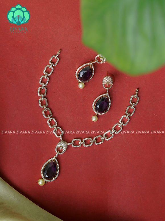 PURPLE - BIG TEAR drop neckset - Traditional south indian premium neckwear with earrings- Zivara Fashion- latest jewellery design