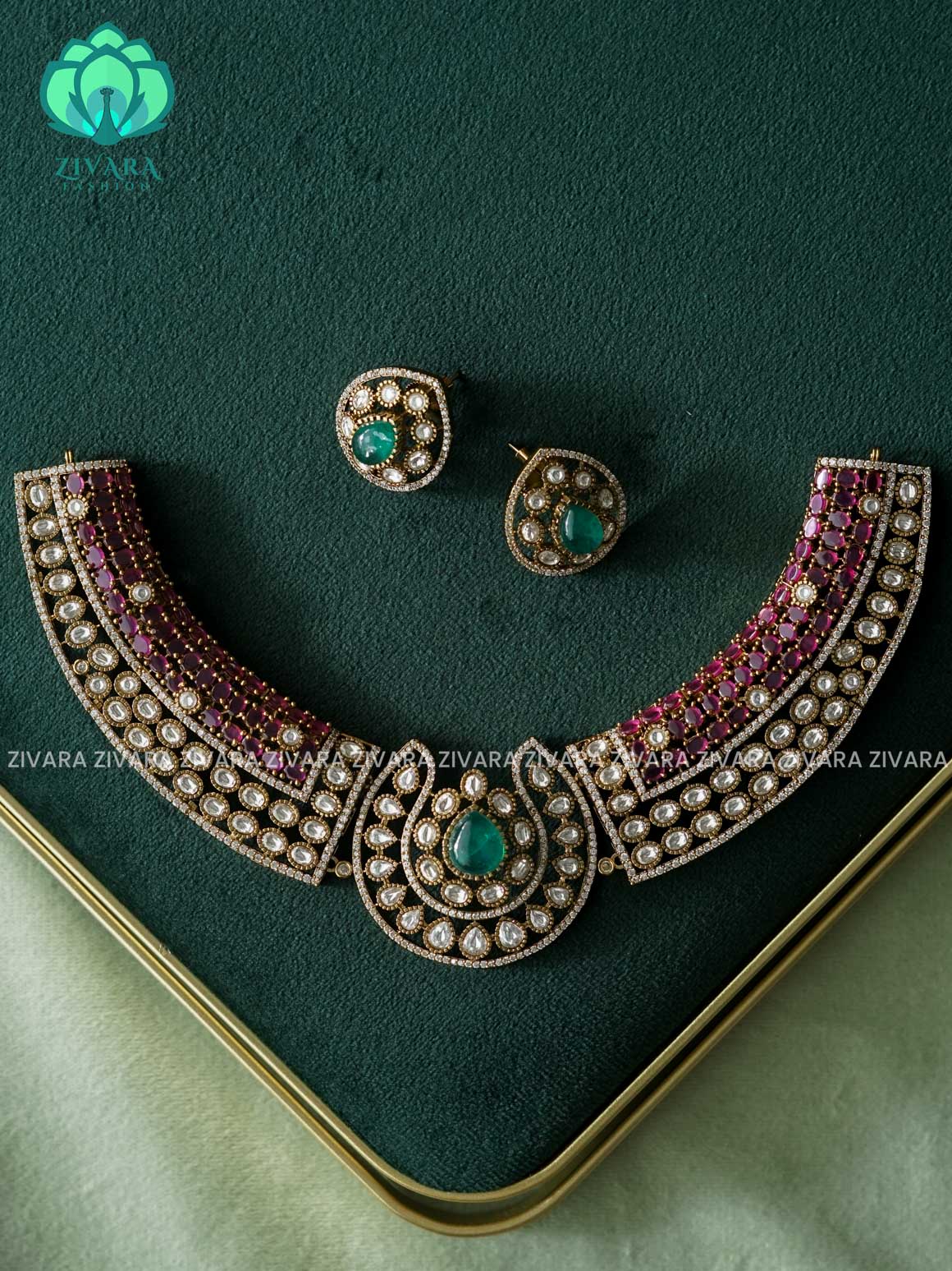 AKSHAYAM -  HEAVY REAL KEMP  BRIDAL -Traditional south indian premium neckwear with earrings- Zivara Fashion- latest jewellery design