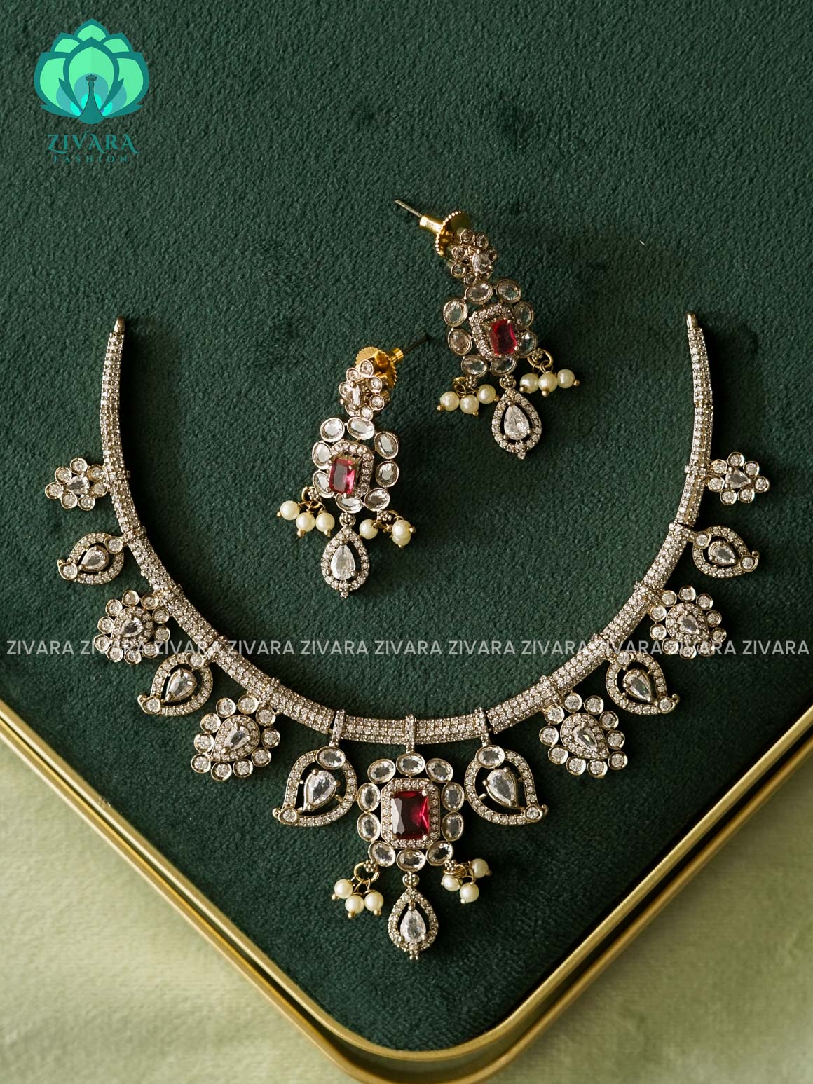 RUBY  - Ultra premium victoria SUBTLE GOLD polish trending neckwear collection- bridal collection- Zivara Fashion