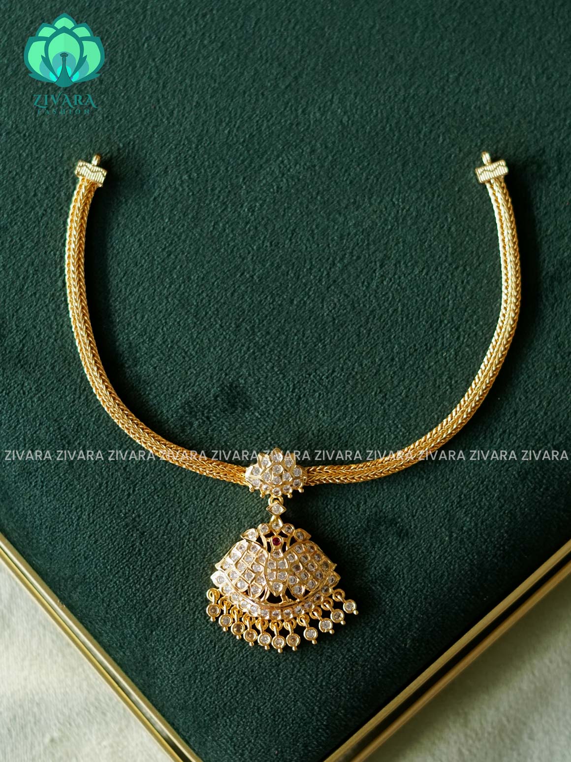 AMBIGAI- WHITE STONE  MICROGOLD POLISH ATTIGAI - Zivara Fashion- latest jewellery design