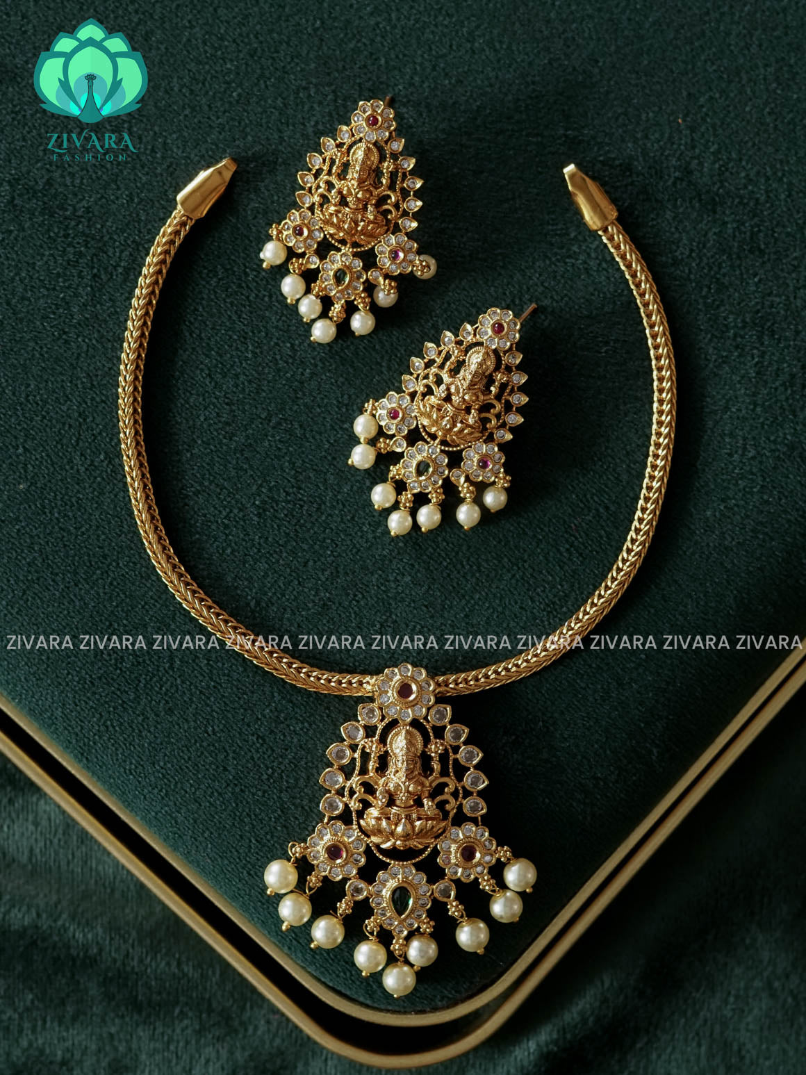 TEMPLE Flexible chain pendant   -Traditional south indian premium neckwear WITH earrings- Zivara Fashion- latest jewellery design