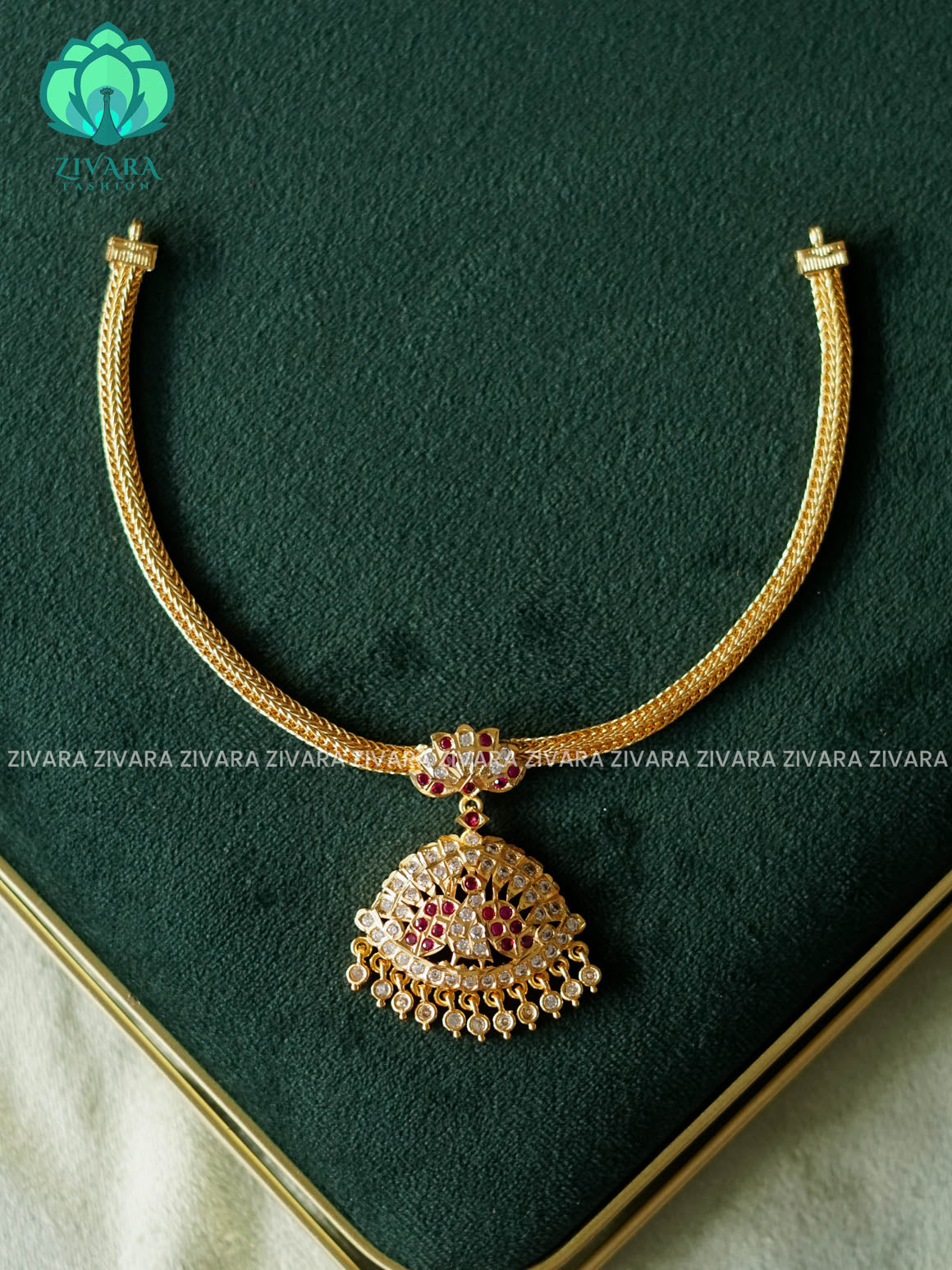 AMBIGAI- WHITE AND RUBY STONE  MICROGOLD POLISH ATTIGAI - Zivara Fashion- latest jewellery design