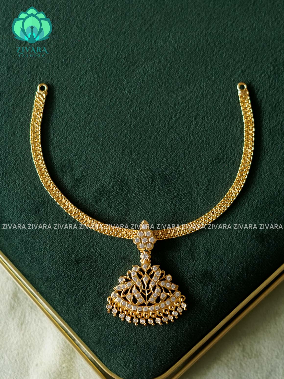 AMBIGAI- WHITE STONE  MICROGOLD POLISH ATTIGAI - Zivara Fashion- latest jewellery design
