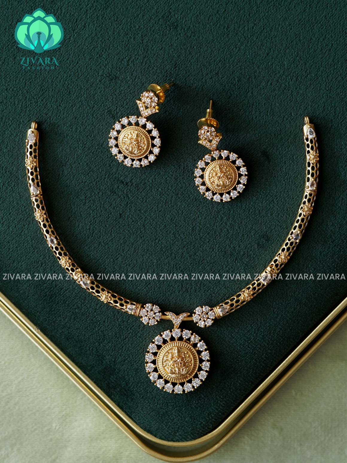 TEMPLE PENDANT HASLI  -Traditional south indian premium neckwear with earrings- Zivara Fashion- latest jewellery design
