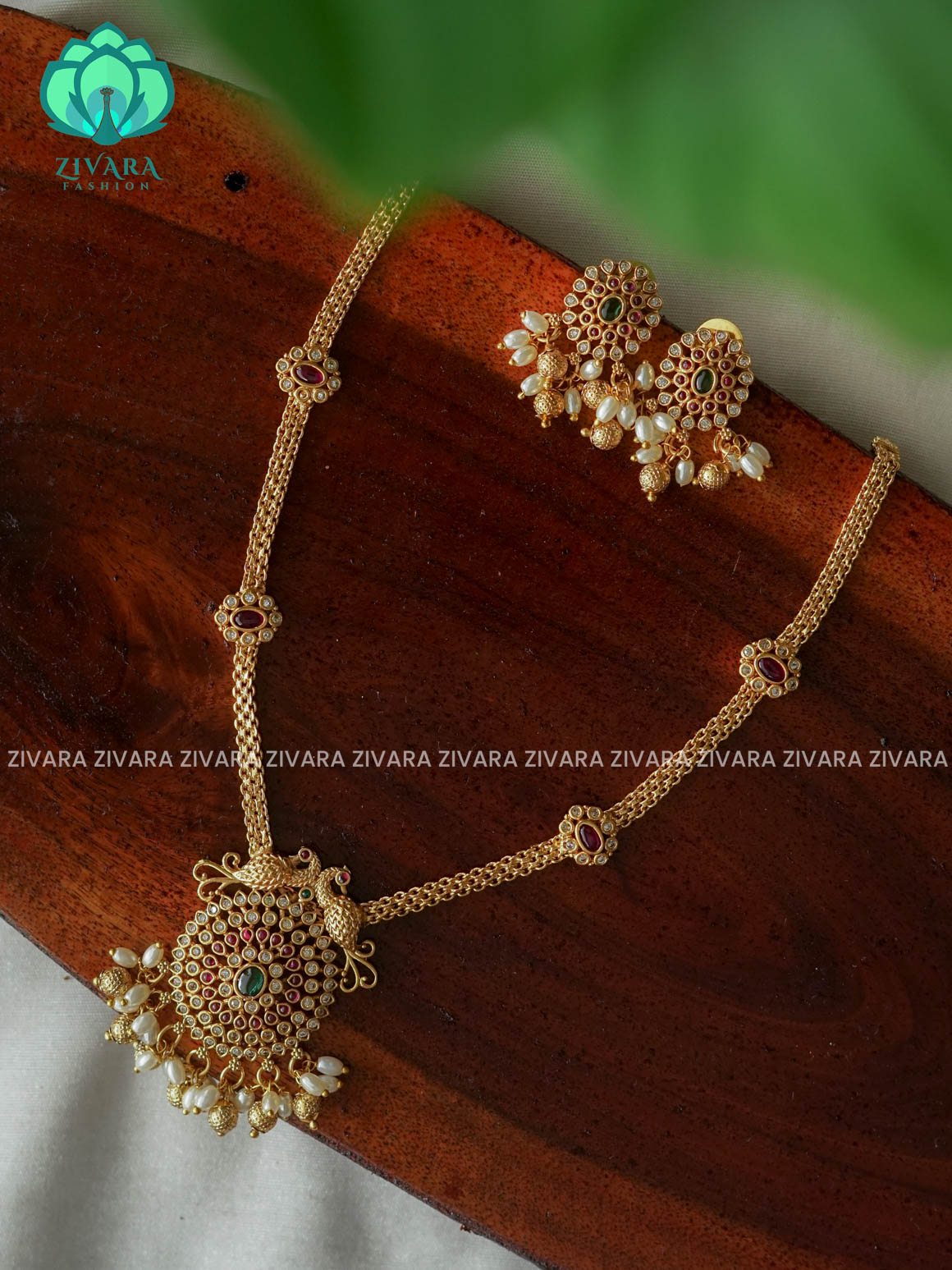 FLEXIBLE CHAIN AND ROUND  PENDANT  -Traditional south indian premium neckwear with earrings- Zivara Fashion- latest jewellery design.