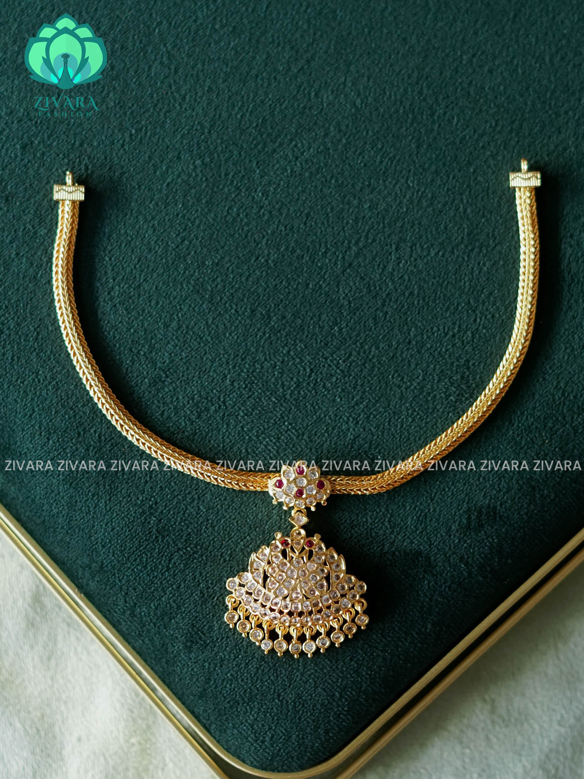 AMBIGAI- WHITE AND RUBY STONE  MICROGOLD POLISH ATTIGAI - Zivara Fashion- latest jewellery design