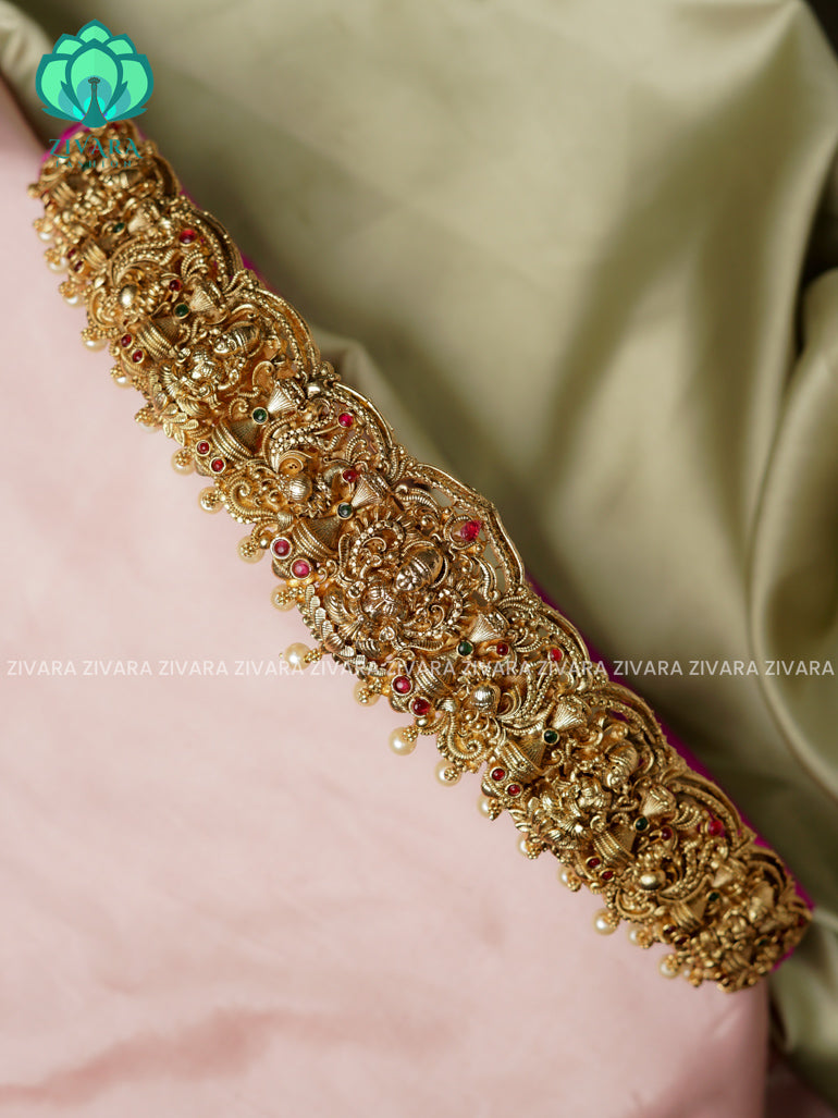 Pearls - DHRUVA- MATTE TEMPLE STYLE (31 TO 37 INCHES  ) Latest South indian budget friendly hipbelt collection- Zivara Fashion