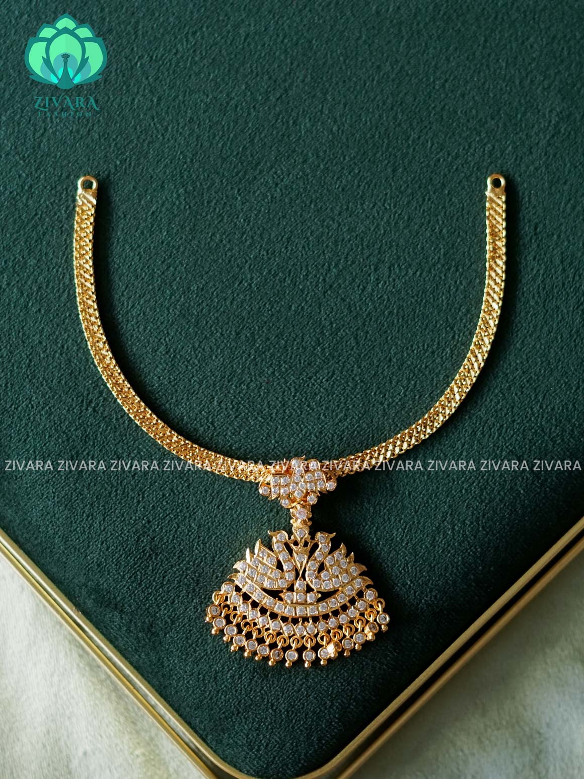 AMBIGAI- WHITE STONE  MICROGOLD POLISH ATTIGAI - Zivara Fashion- latest jewellery design