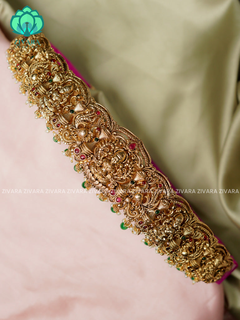 Grean beads- DHRUVA- MATTE TEMPLE STYLE (31 TO 37 INCHES  ) Latest South indian budget friendly hipbelt collection- Zivara Fashion