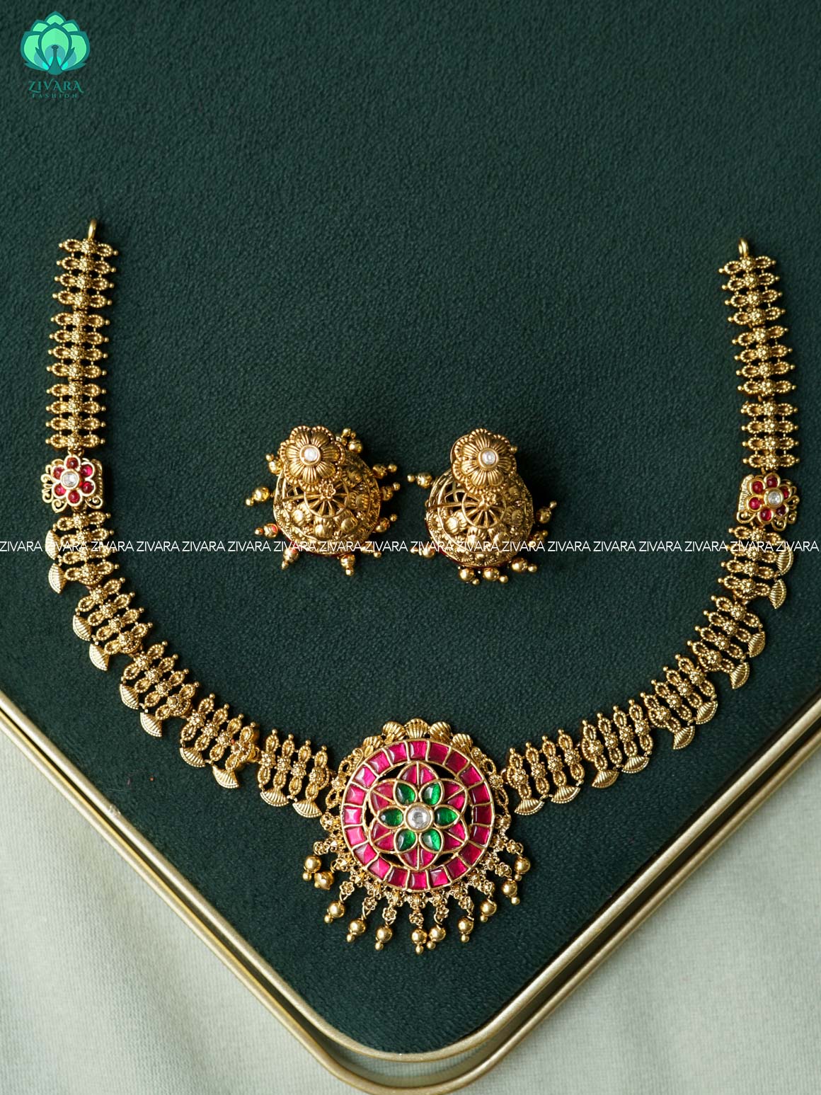 JADAVU- FLORAL NECKWEAR - Traditional south indian premium neckwear with jhumka- Zivara Fashion- latest jewellery design