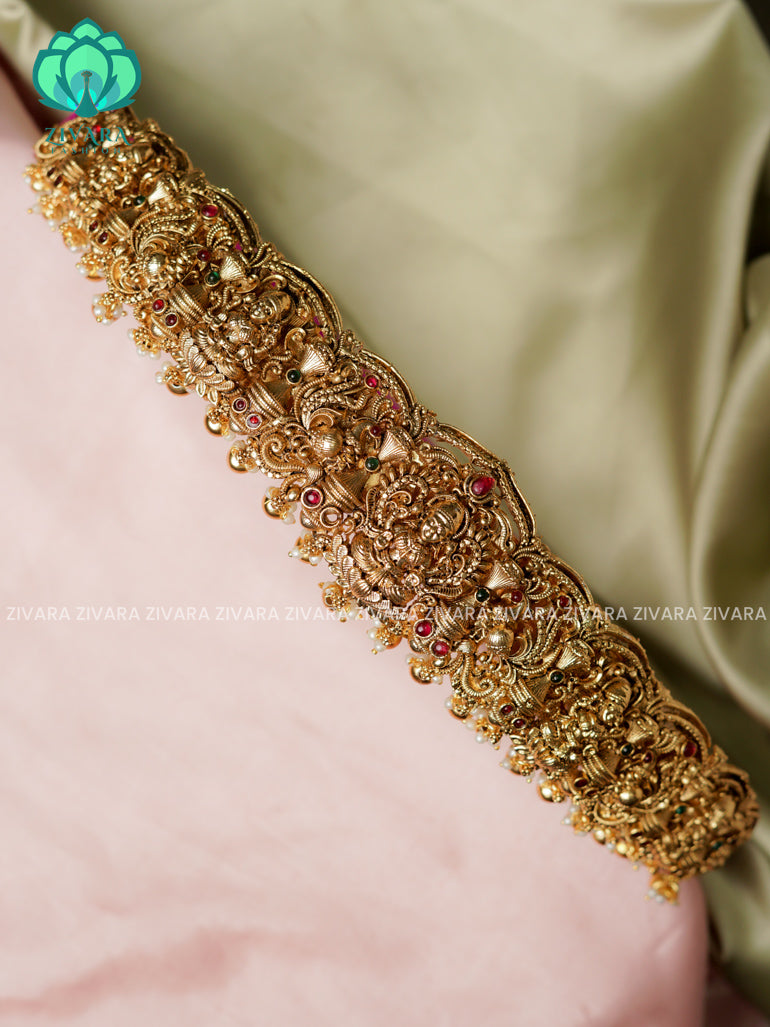 GOLD BALLS and pearls - DHRUVA- MATTE TEMPLE STYLE (31 TO 37 INCHES  ) Latest South indian budget friendly hipbelt collection- Zivara Fashion