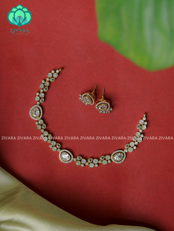 WHITE - Circle & Oval - stylish and minimal elegant neckwear with earrings- Zivara Fashion