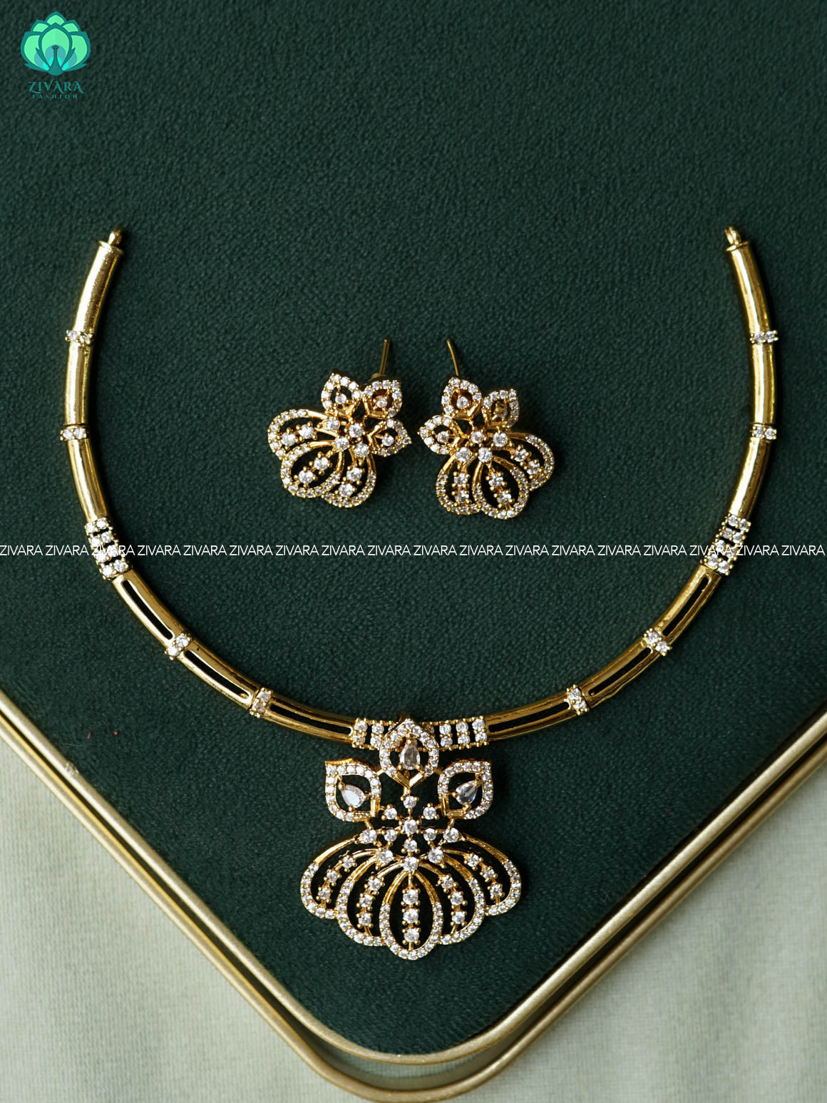 AKSHAYAM - FLORAL  BRIDAL HASLI NECKWEAR - premium neckwear with earrings- Zivara Fashion- latest jewellery design