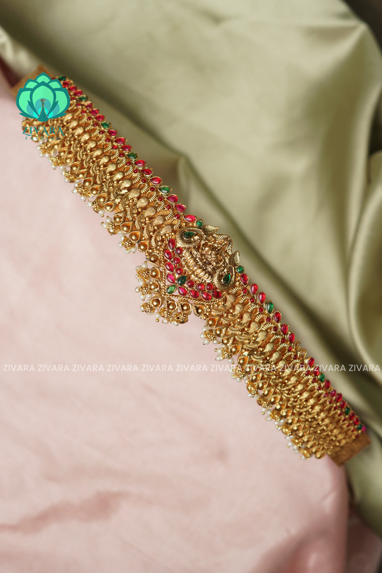 GOLD BALLS and pearls - DHRUVA- MATTE TEMPLE STYLE (31 TO 37 INCHES  ) Latest South indian budget friendly hipbelt collection- Zivara Fashion