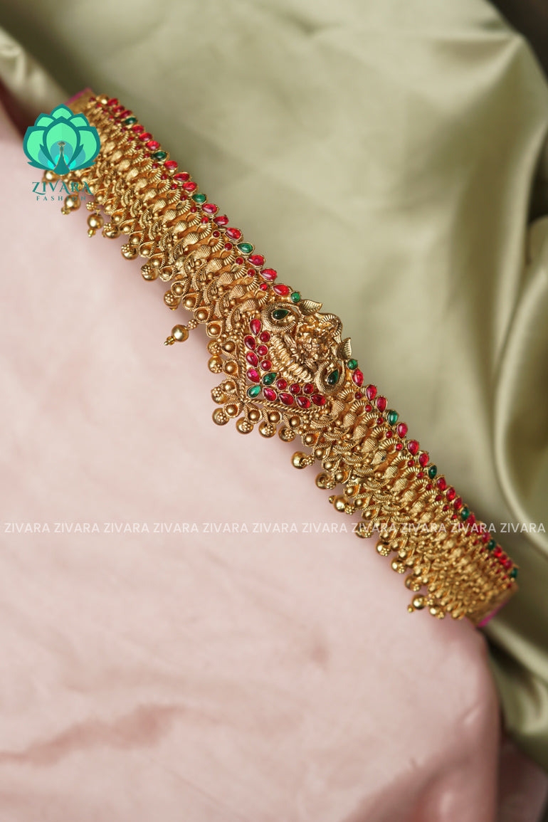 GOLD BALLS - DHRUVA- MATTE TEMPLE STYLE (31 TO 37 INCHES  ) Latest South indian budget friendly hipbelt collection- Zivara Fashion