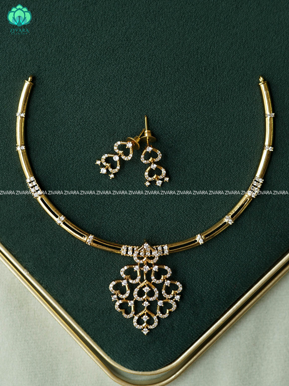 AKSHAYAM - HEART PENDANT WITH BRIDAL HASLI NECKWEAR - premium neckwear with earrings- Zivara Fashion- latest jewellery design