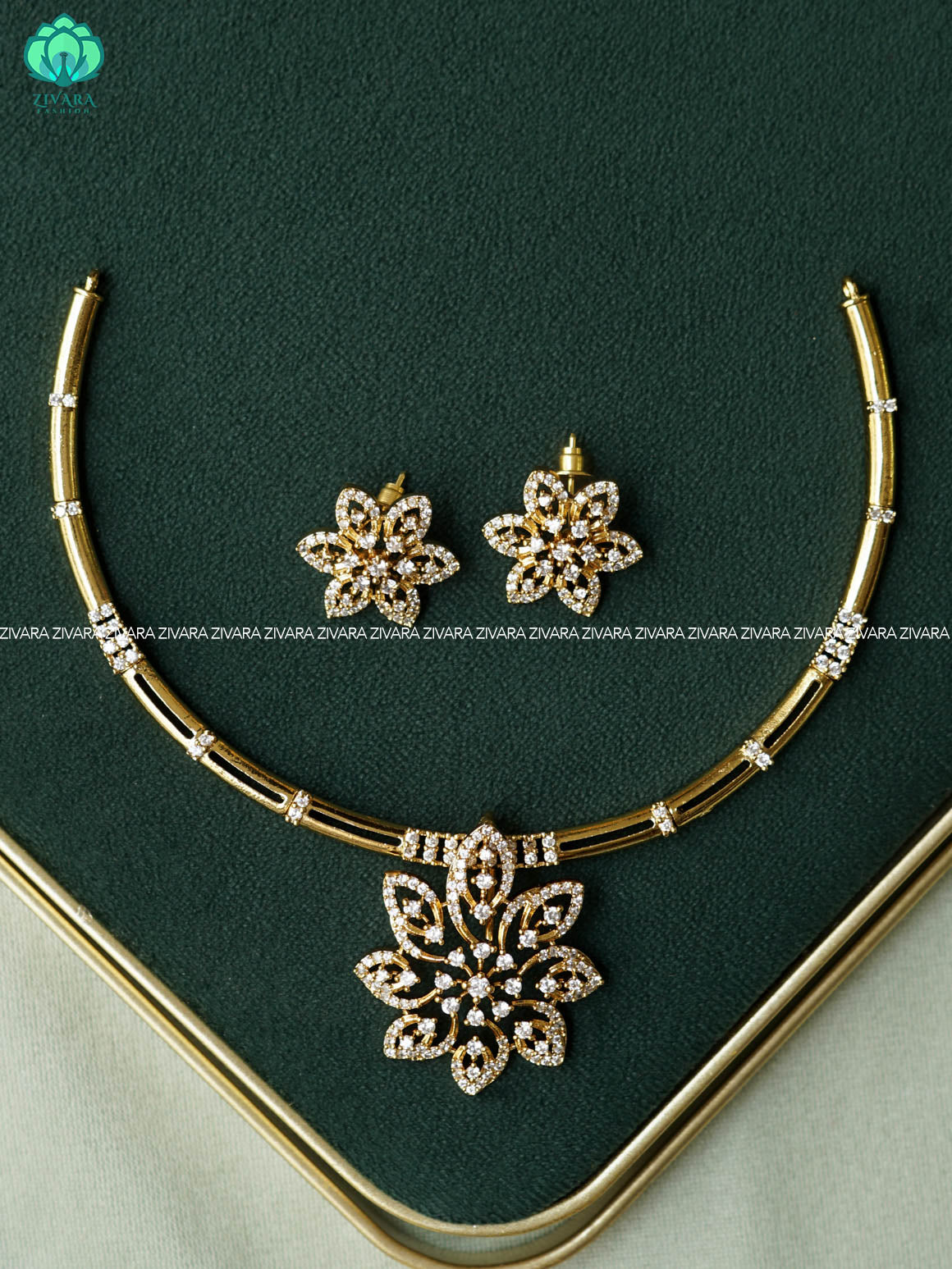 AKSHAYAM - FLORAL BRIDAL HASLI NECKWEAR - premium neckwear with earrings- Zivara Fashion- latest jewellery design