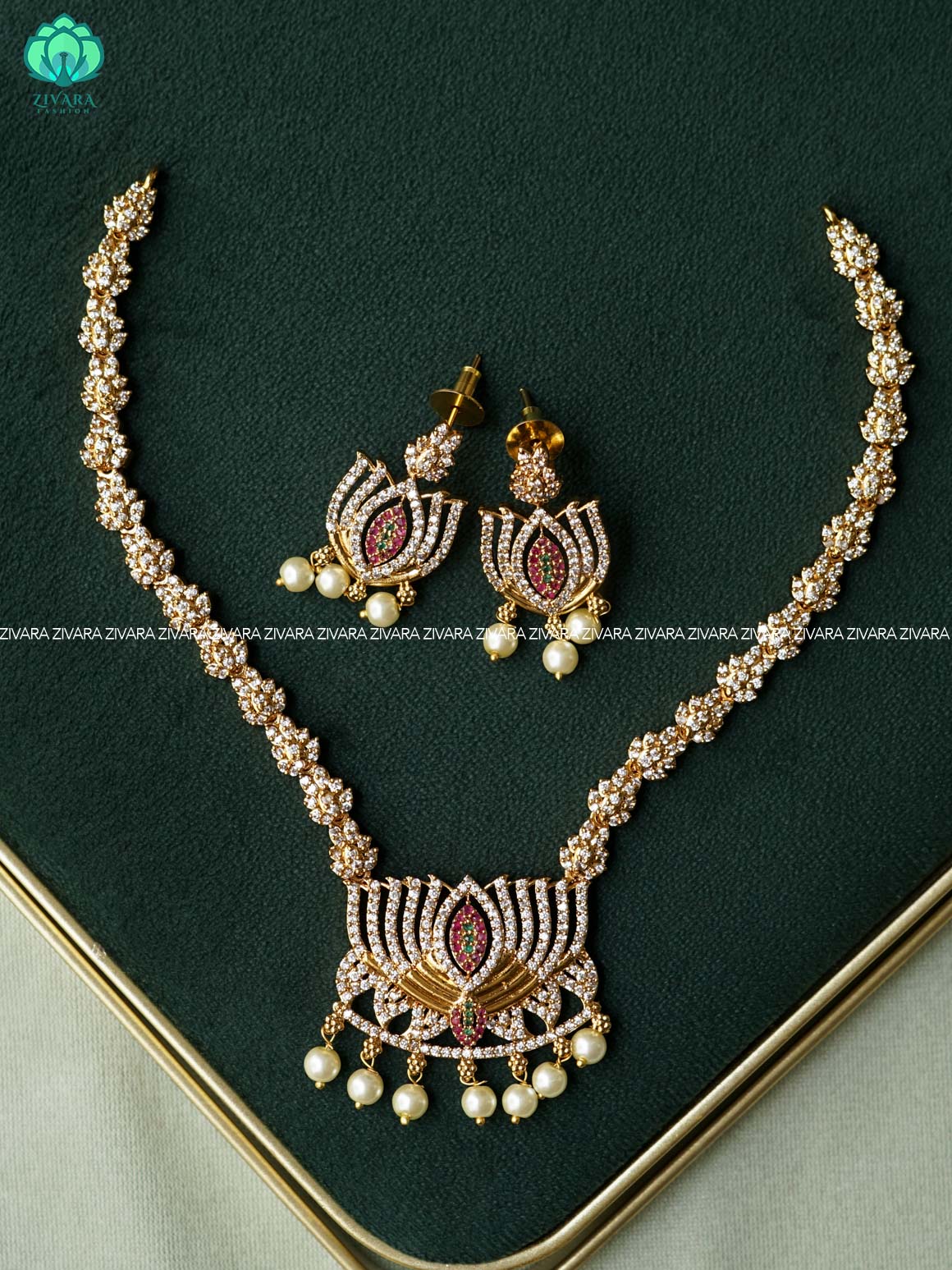 WHITE STONE PEACOCK DIAMOND REPLICA NECKWEAR- SUBTLE POLISH stylish and minimal elegant neckwear - Zivara Fashion