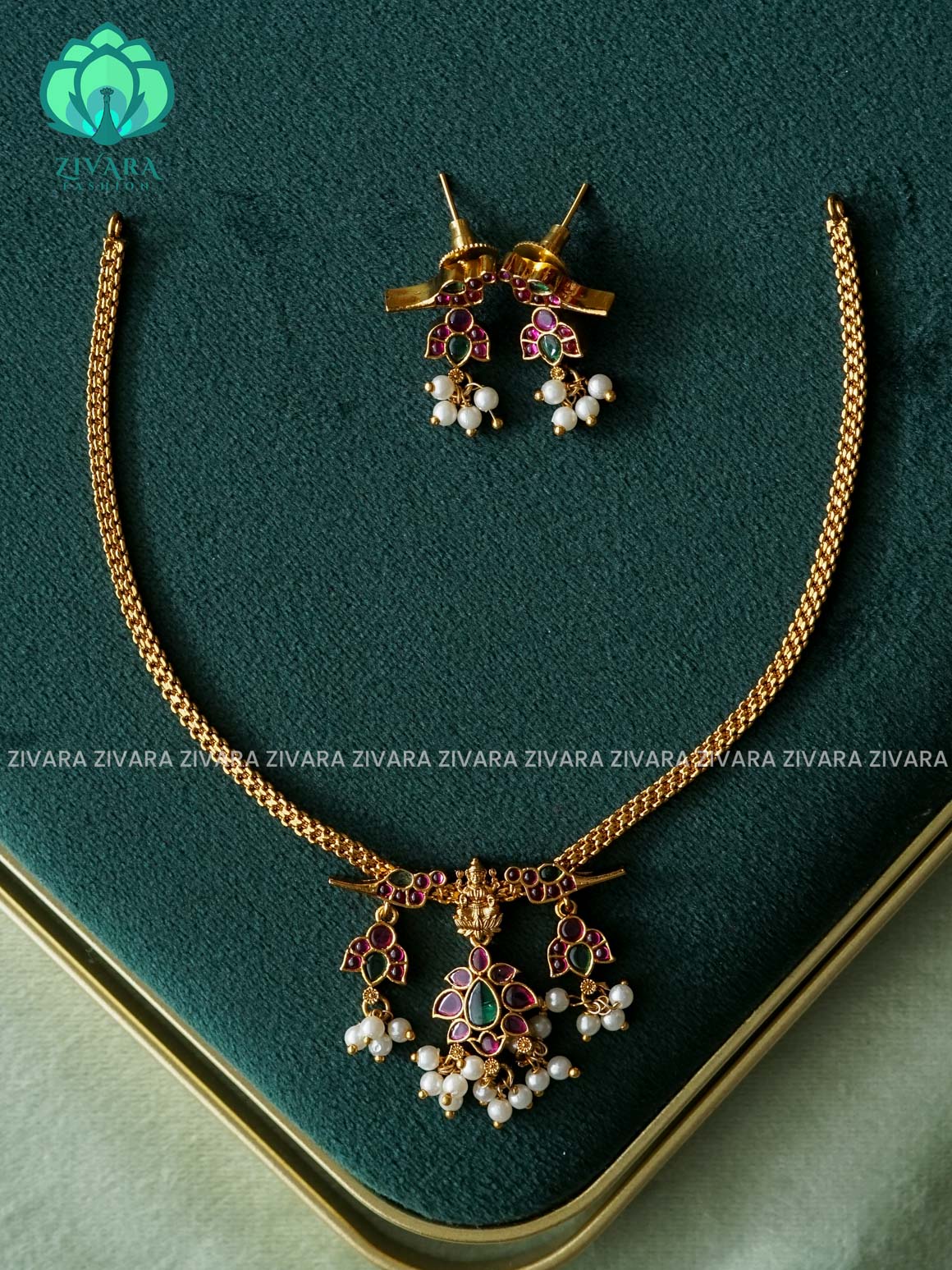 LOTUS AND PARROT REAL KEMP FLEXIBLE CHAIN  - Traditional south indian premium neckwear - Zivara Fashion- latest jewellery design.